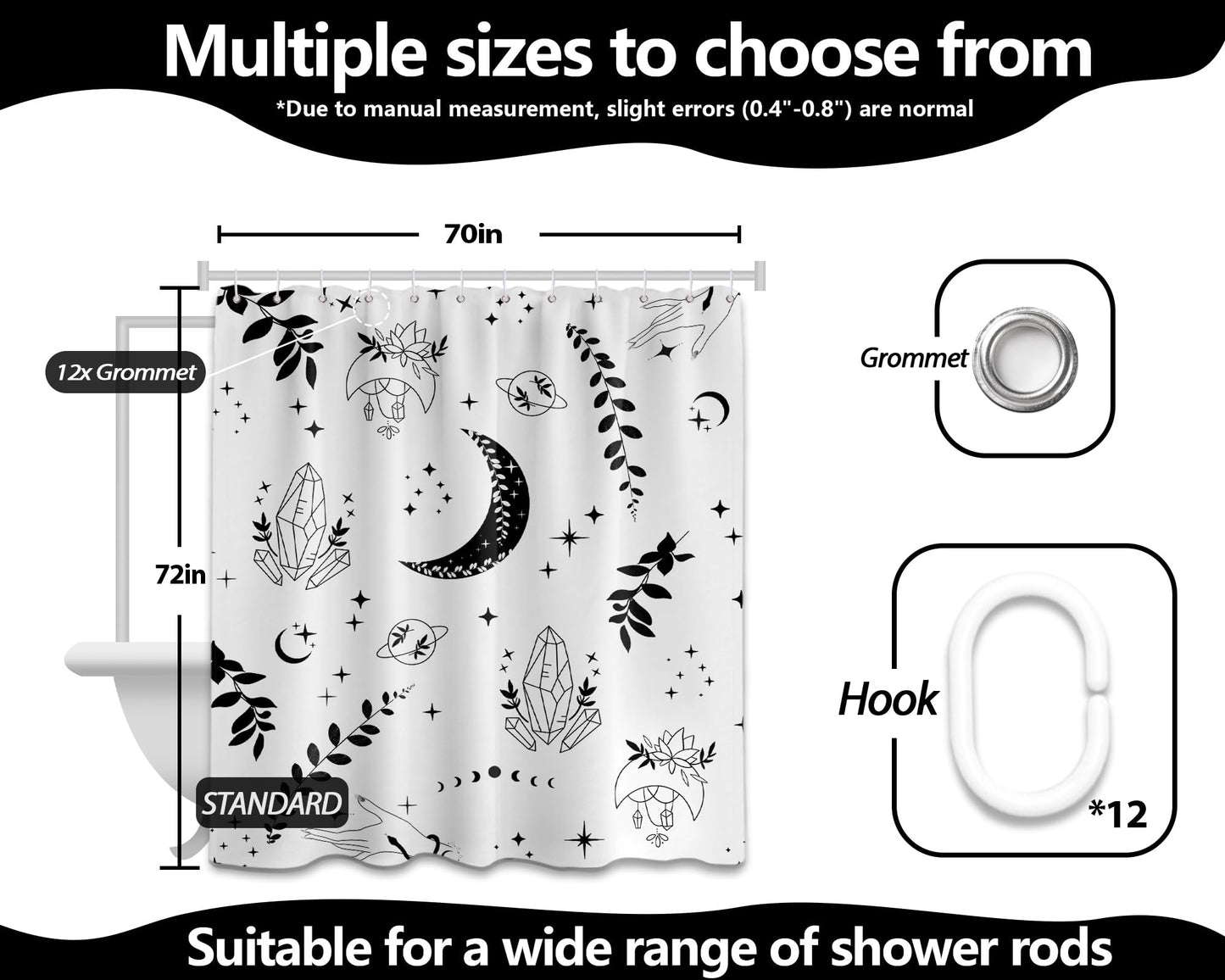 Keeuy Shower Curtain Black and White Modern Minimalist 70 x 72 Inch