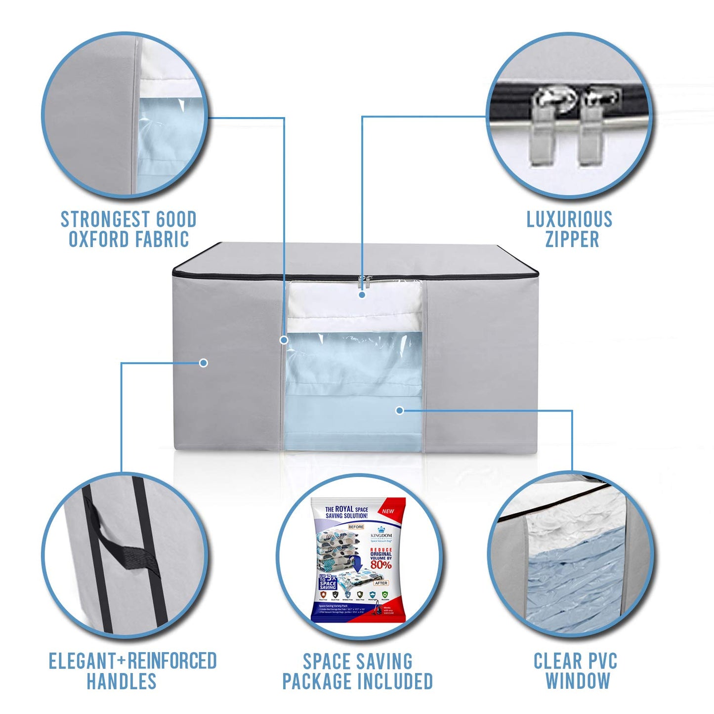 Cube Vacuum Storage Bags, Space Saver Bags, Premium Totes with Cubic Vacuum Compression Seal Bags for Clothing & Bedding. Space Saving Jumbo Organizer for Storing Clothes, Comforters,Blankets,Pillows+