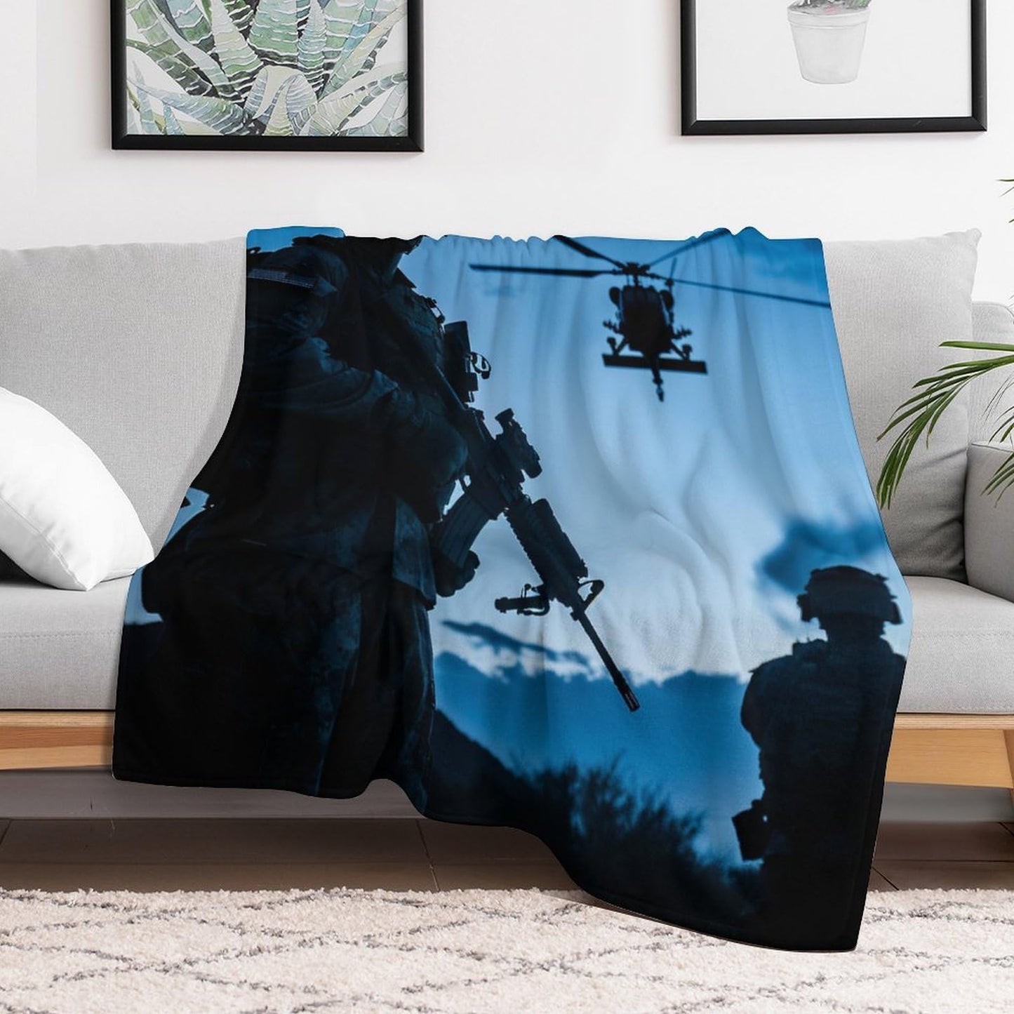 HDESDIS Funny Military Throw Blanket for Couch Bed, Soft Cozy Soldier Silhouette Sofa Decor Blankets for Women, Men, 30"x40"