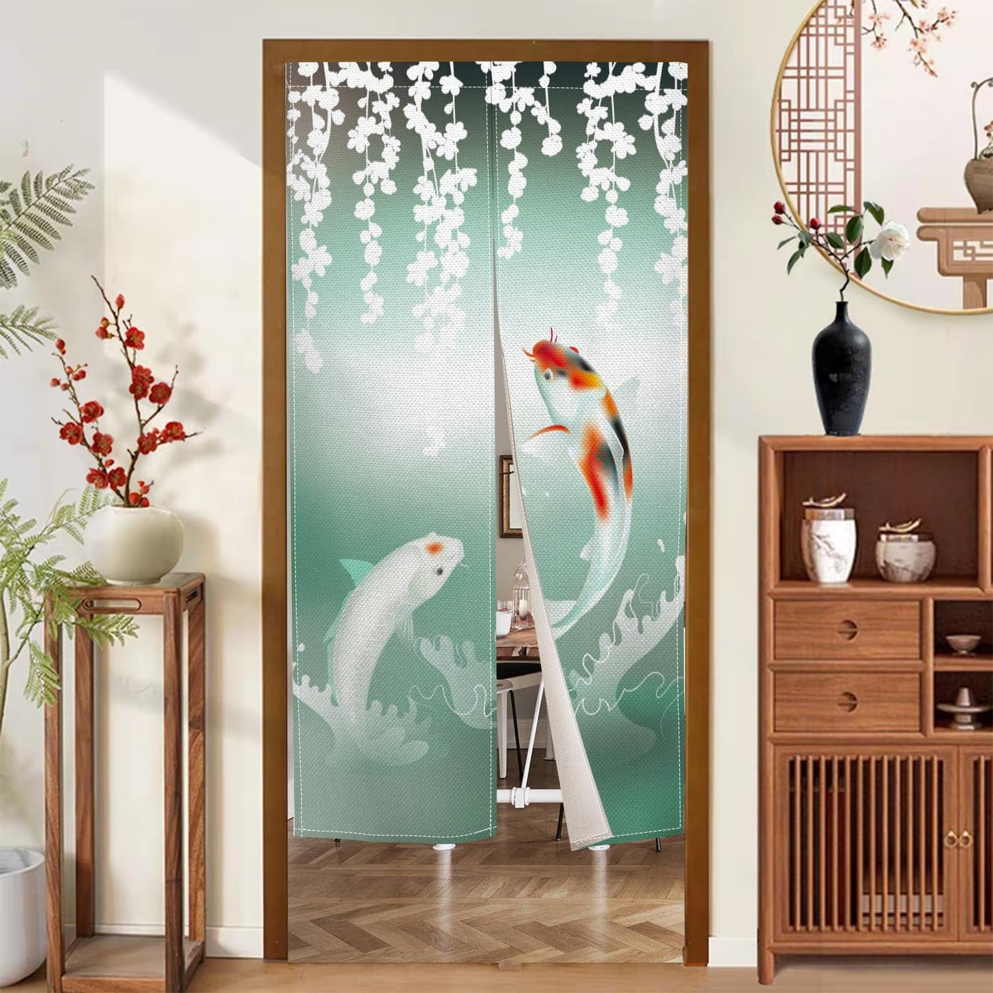 XMJJKUF Japanese Noren Doorway Curtain Japanese Style Door Kitchen Curtains Kio Fish Printed Window Treatment Door Tapestry Panel for Ukiyoe Room Divider Home Bar Decorations,33.5"x 70.9"