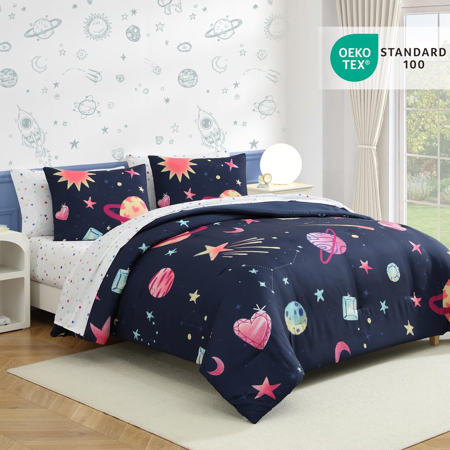 AMBERSPACE Twin XL Comforter Sets Planet, Space Bedding Set for Girls Boys Teen, All Season Kids Bed in a Bag Dorm 5 Pieces with Sheets, Pillowcase & Sham