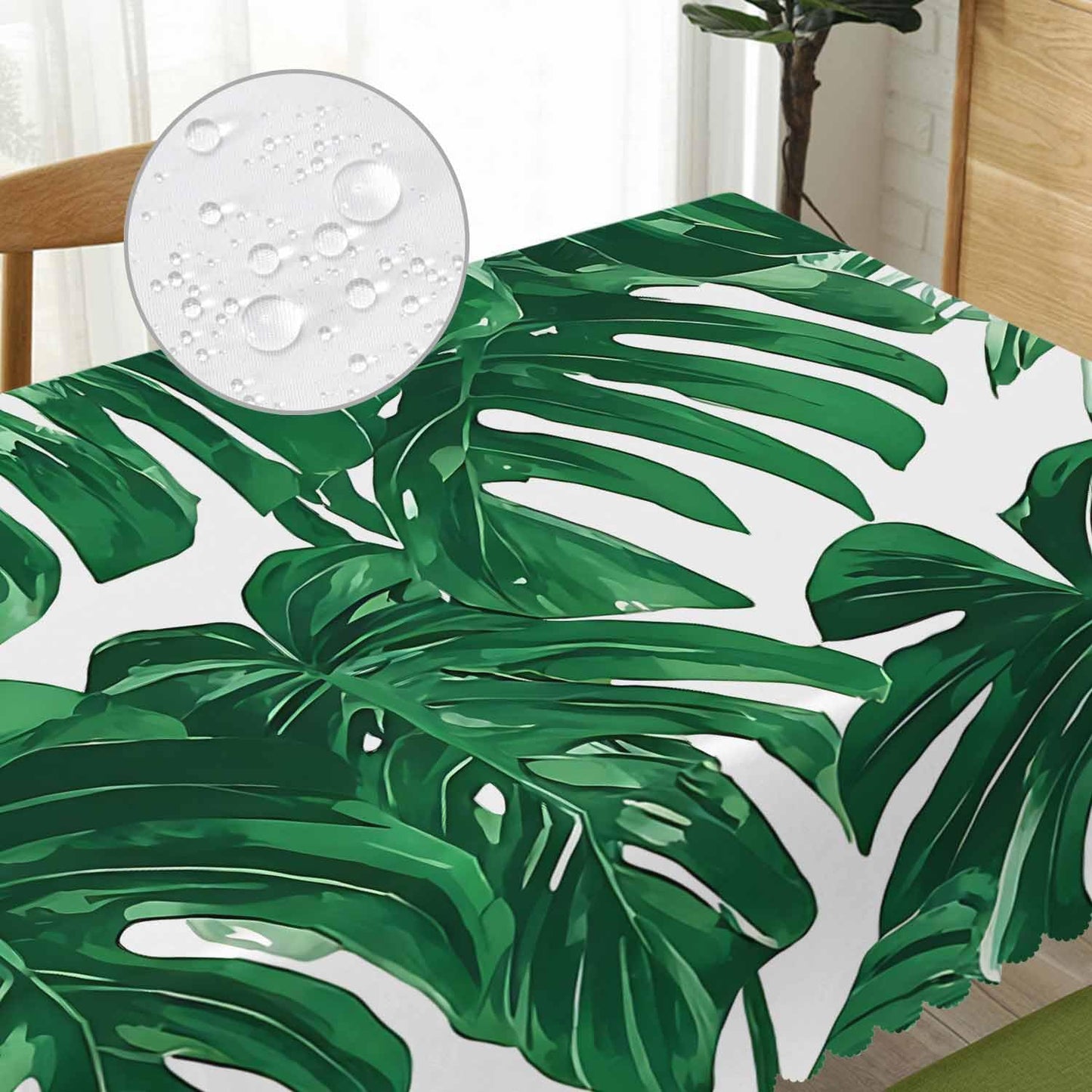 Beabes Palm Leaves Rectangle Tablecloth 52x70 Inch Tropical Beach Palm Leaf Green Dining Table Cloth Table Cover for Home Kitchen Restaurant Party Buffet Picnic, 4-6 Seats