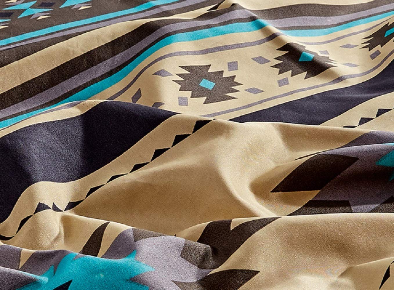 Chezmoi Collection Prescott 3-Piece Southwestern Microfiber Sheet Set, Printed Geometric Tribal Multicolor Teal Beige Black Gray Bed Sheets, Twin XL Size