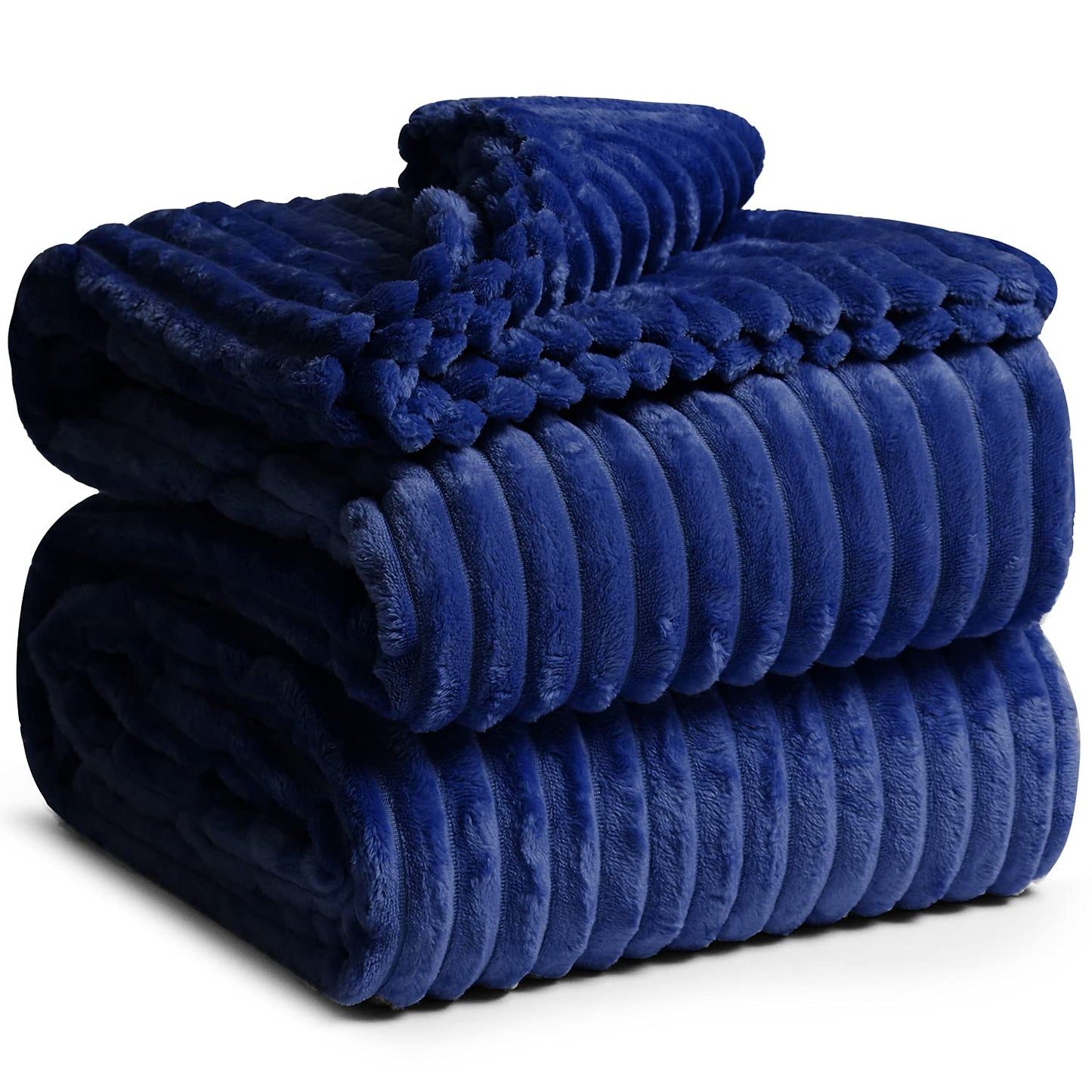 Clara Clark Cut Plush Fleece Throw Blanket - Twin Size - Lightweight Super Soft Fuzzy Luxury Bed Blanket for Bed - Machine Washable - (66x90) (Navy Blue)