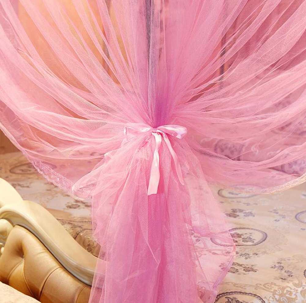 Nattey 4 Corners Post Pink Canopy Bed Curtain Full Bed for Girls & Adults - 4 Opening Mosquito Net - Princess Bedroom Decoration