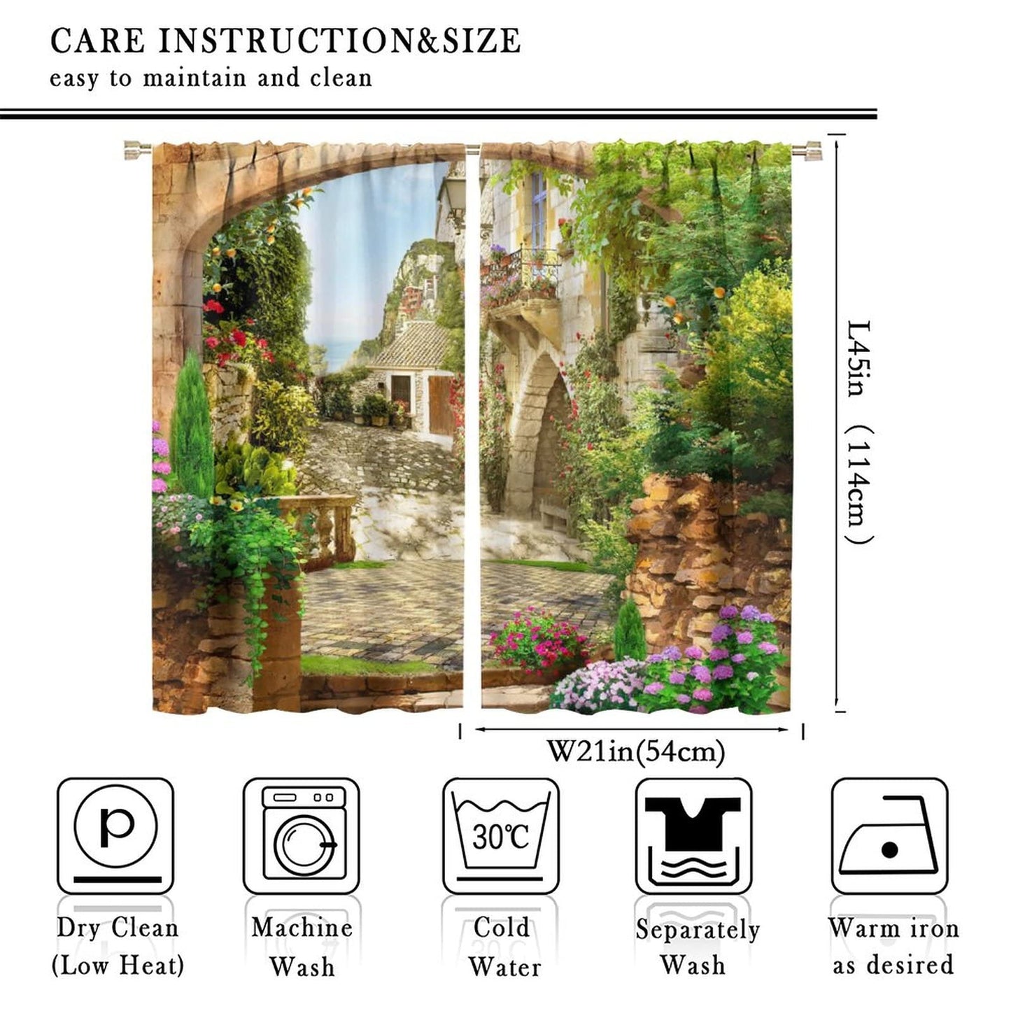 Italy Natural Scenery Curtains,Country Old Stone Arch Garden View Vintage Style Room Darkening Window Drapes for Living Room Bedroom Dining Room W42xL45in