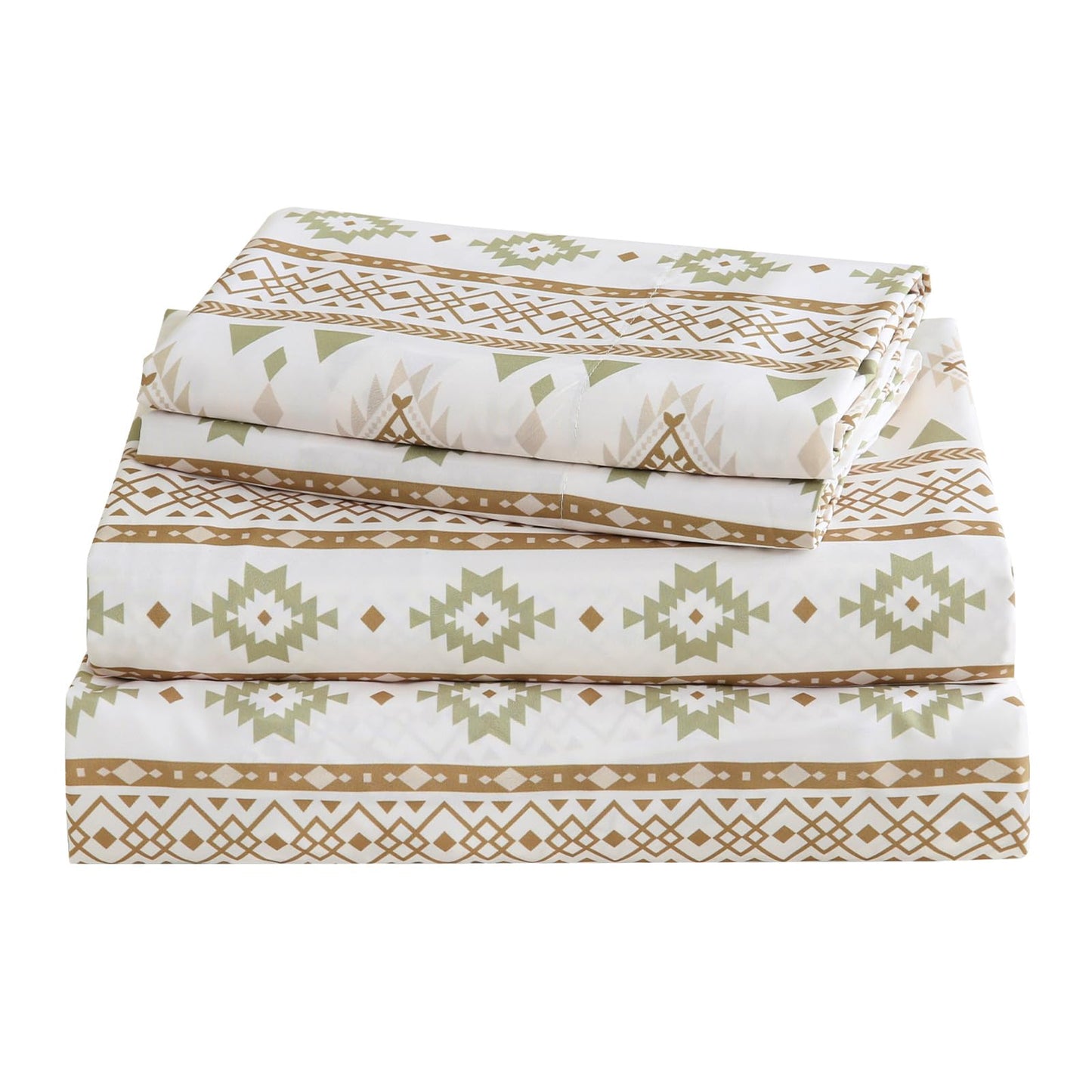 CozySmile 4 Pieces Queen Sheet Set Bohemian, Boho Sheets Soft Microfiber Deep Pocket, Western Sheets Geometric(Queen, Cream Olive Geometric)
