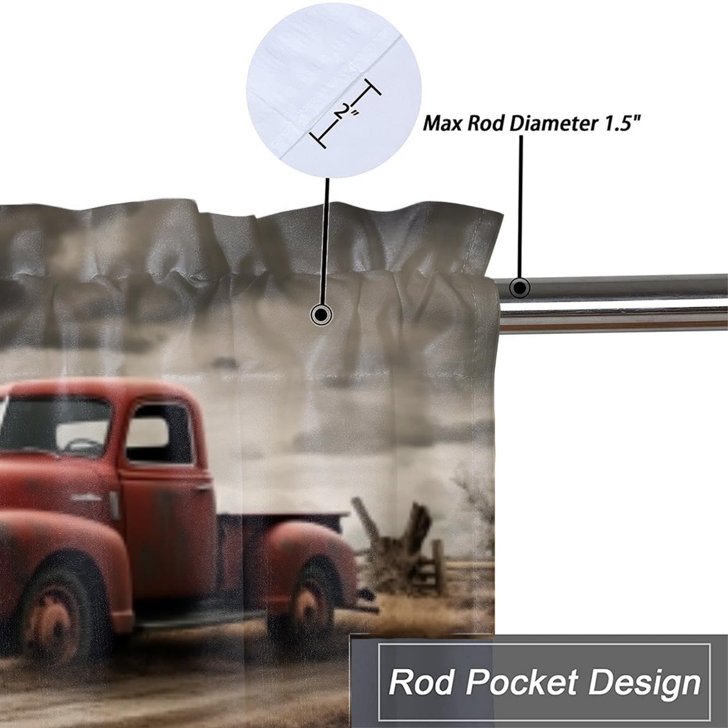 Dabuniu Vintage Red Truck Blackout Valance Curtain for Kitchen Farmhouse Old Barn Rustic Country Farm Truck Rod Pocket Valances for Bedroom Living Room Dining Room 54 by 18 in, 1 Panel