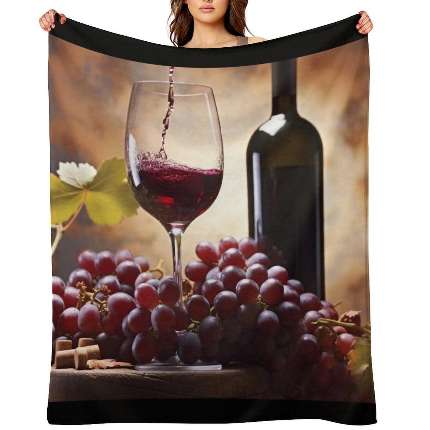 Vuiopuf Grape Wine Print Blanket Lightweight Wrinkle-Resistant for Cozy Lounging, Picnics, Yoga, Decor Gifting