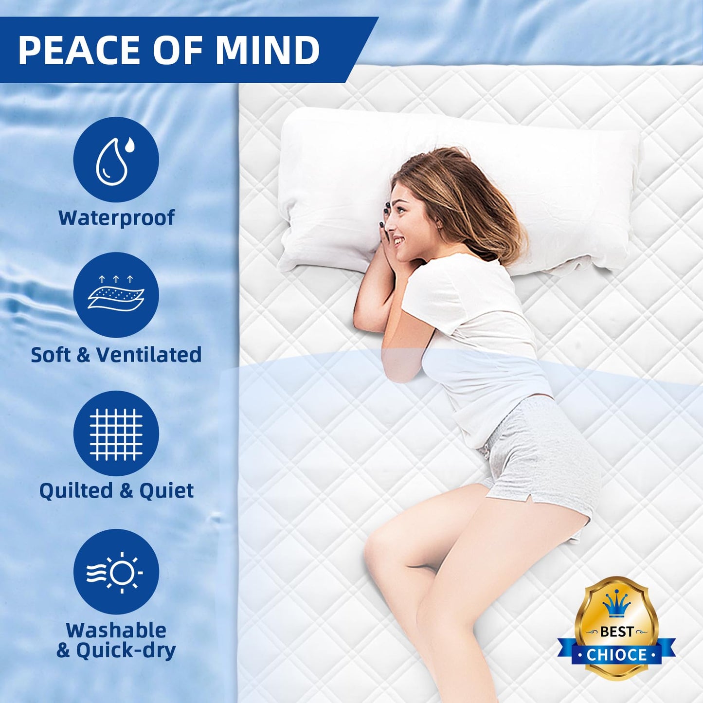MEELUS Padded Twin Mattress Protector, Breathable Waterproof Mattress Pad Cover Fitted Deep Pocket 8"-21", Soft Noiseless Mattress Cover Washable Cooling for Home Dorm Bedroom, White