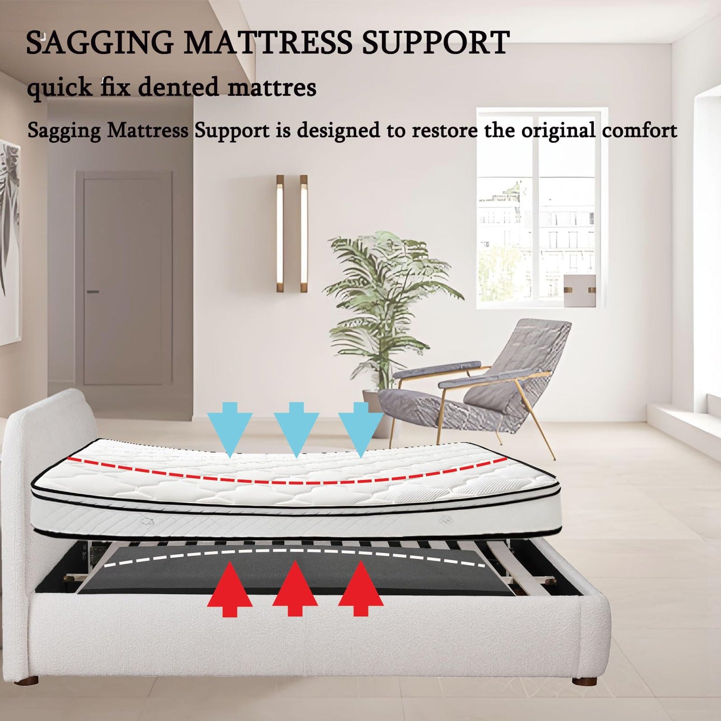 Foreard 47“ Sagging Mattress Support, for Fix Sinking Bed Curve Design 2 Inches High Density Foam Insert Pad 47 * 25 * 2 in (Black)