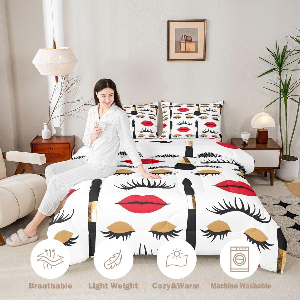 Erosebridal Fashion Women Comforter Set Cosmetics Twin Bedding Sets for Girls Preteen Boys Modern Girly Comforter Makeup Perfume for Girl Quilt