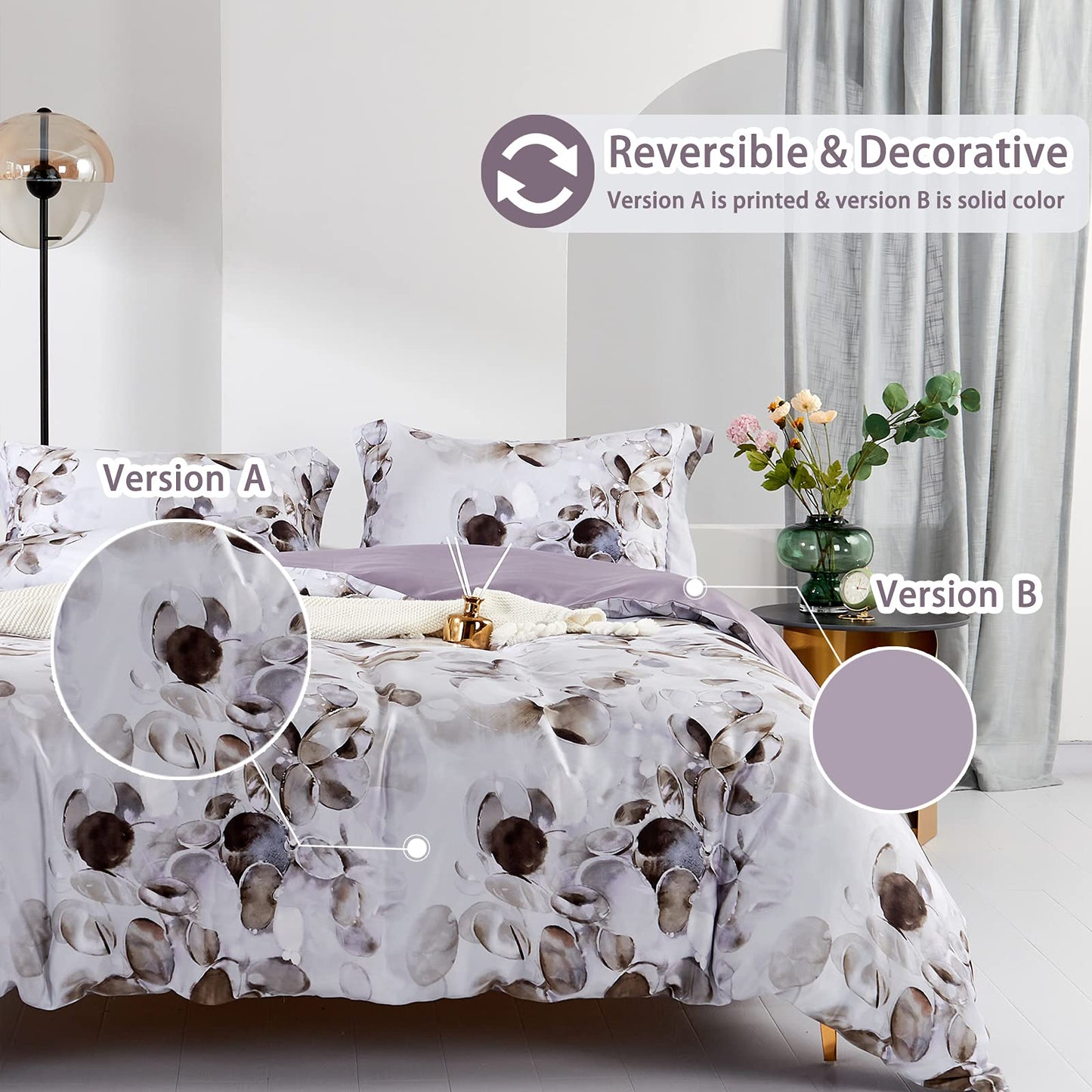 MILDLY Duvet Covers Queen Size - 100% Long-Staple Cotton Soft & Breathable Cobblestone Watercolor Painting Abstract Comforter Cover Set 500TC
