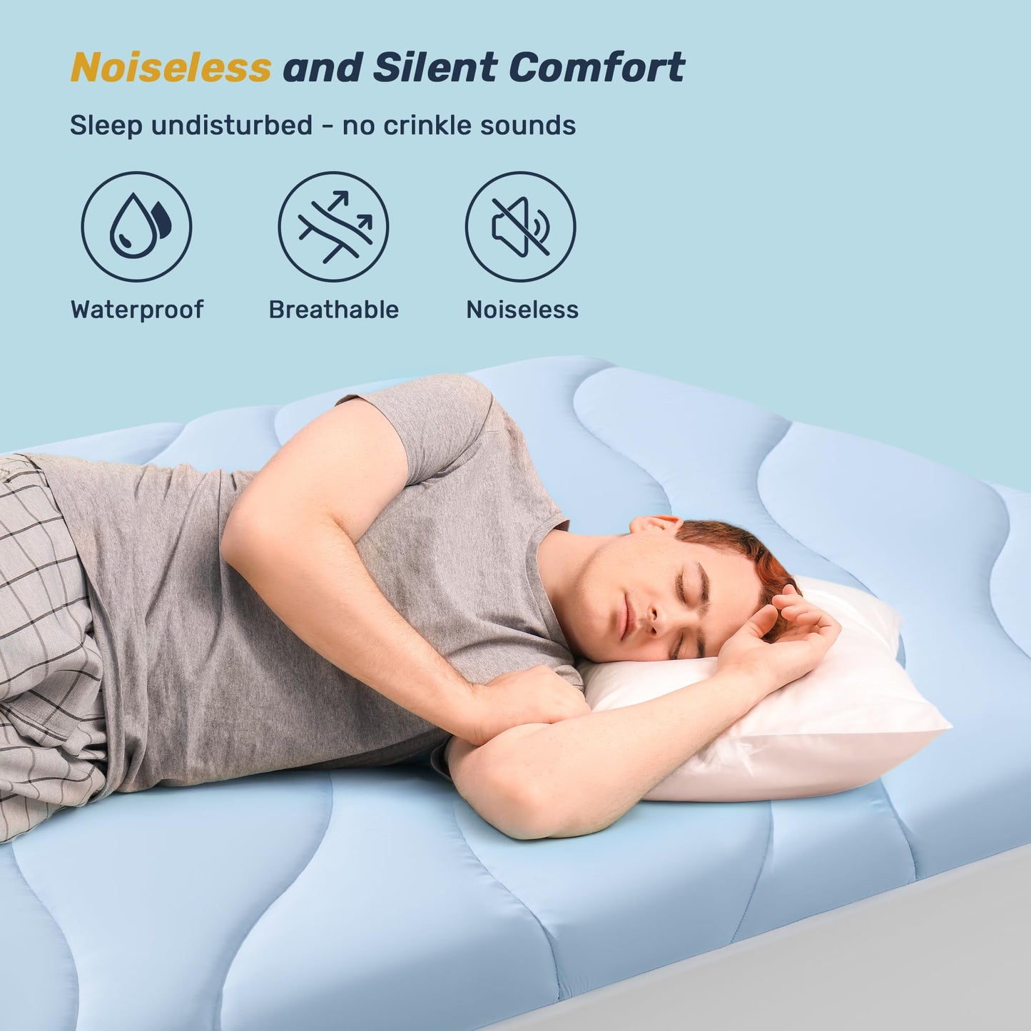 Unikome Ultra Soft Waterproof Mattress Pad King, Cooling Mattress Protector for Hot Sleepers, 5-Layers Noiseless Washable Mattress Cover with 8"-21" Deep Pocket (Light Blue, 78x80)