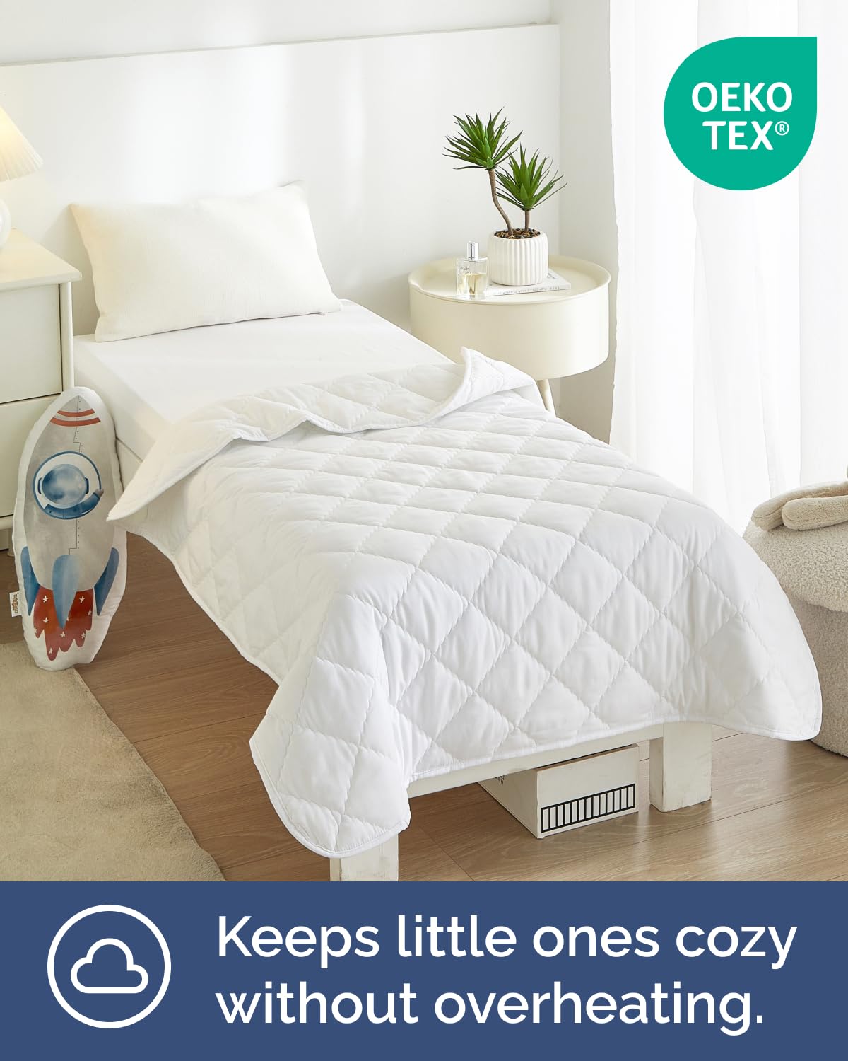 Toddler Comforter - Down Alternative Toddler Microfiber Comforter - Lightweight & Warm Baby Quilt Blanket - Soft & Breathable - Kids Duvet Insert for Crib, Stroller - Machine Washable - 39x47 (White)