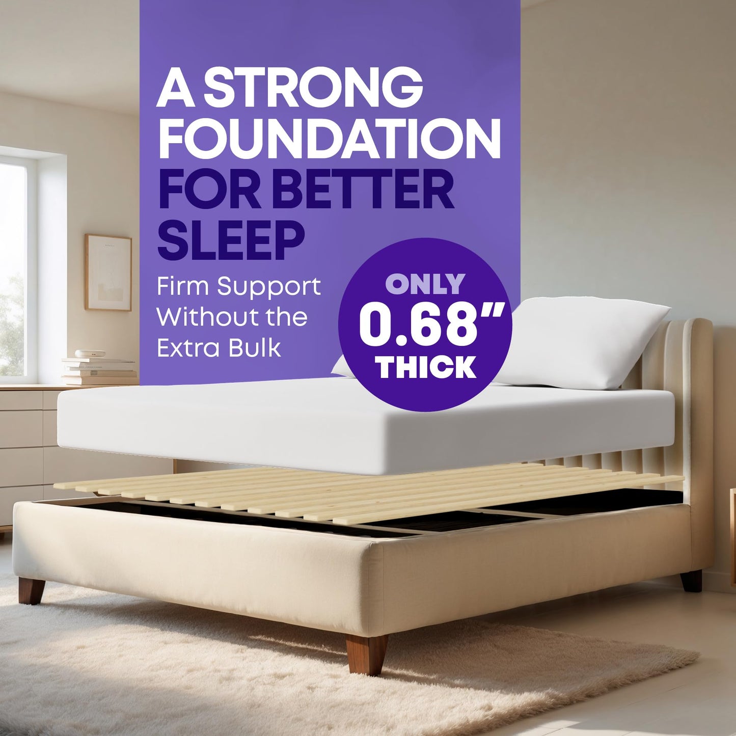 Greaton, Wooden Full Bed Slats for Support Under Mattress – Replacement Wood Slats for Full Size Bed Frame – Under Mattress Support Without Extra Height – 3.38-Inch Standard Width