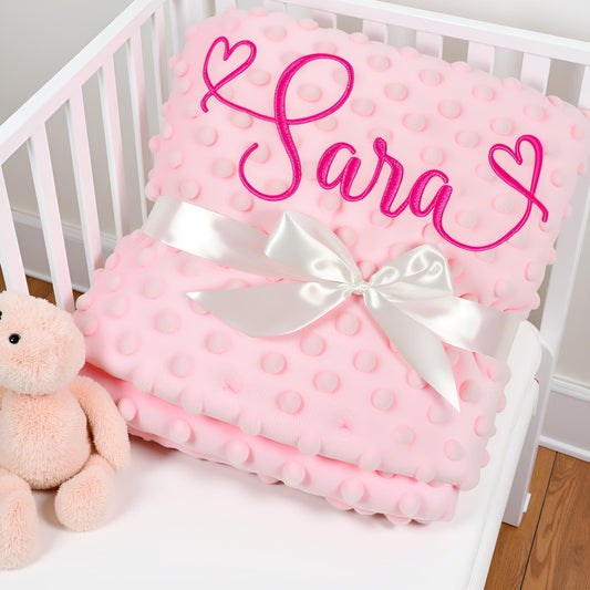 Personalized Baby Blankets for Girls and Boys, Custom Baby Blanket with Name, Embroidered Soft Minky Fleece Customized Nursery Blanket, Newborn Shower Christening Birthday Gift, 27 * 35 Inch