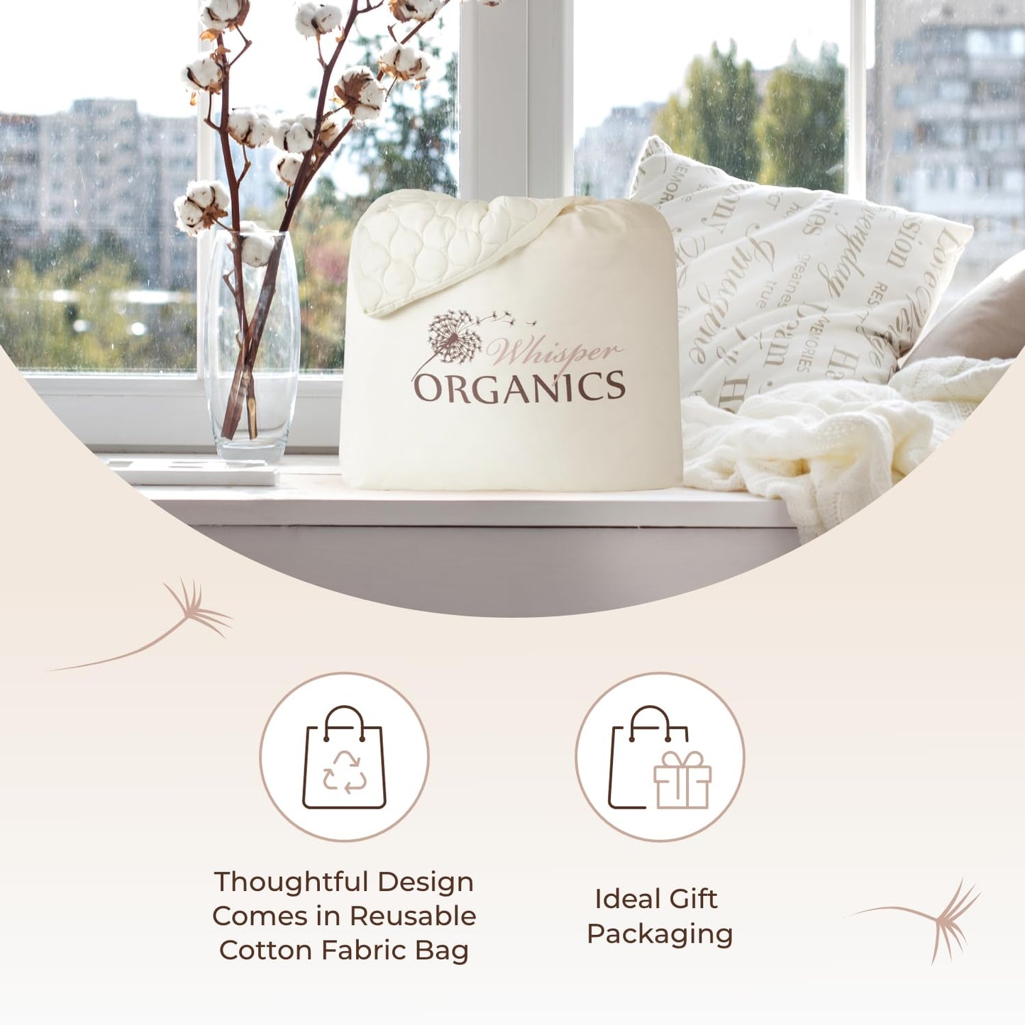 100% Cotton Organic Mattress Pad - Breathable & Cooling Mattress Protector Twin XL Size - Premium 300GSM Quilted and Machine Washable - Fairtrade & GOTS Certified Bed Protector (Ivory, Twin XL)