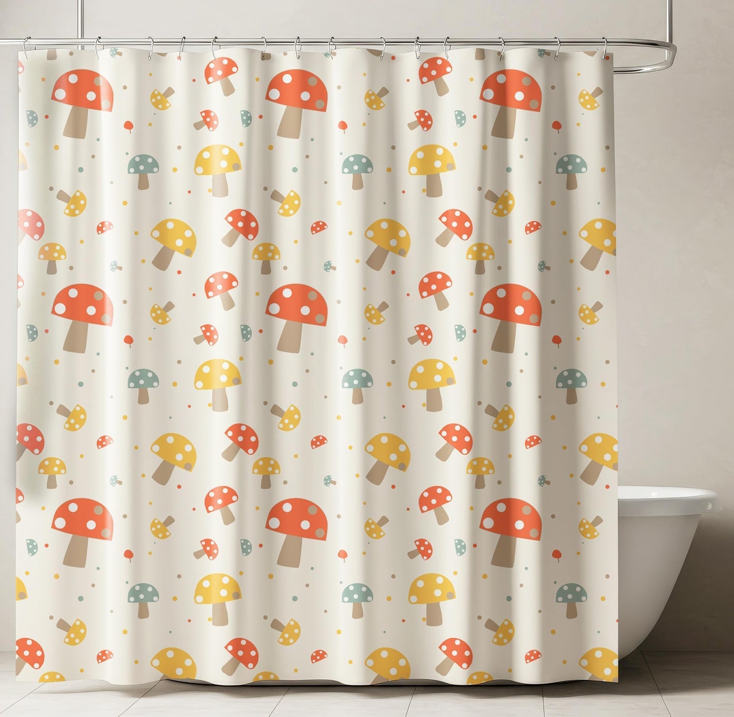 SDIII Mushroom Shower Curtain Set 72x72 Inch, Waterproof Microfiber Cute Shower Curtain Mushroom for Botanical Themed Bathroom Decor