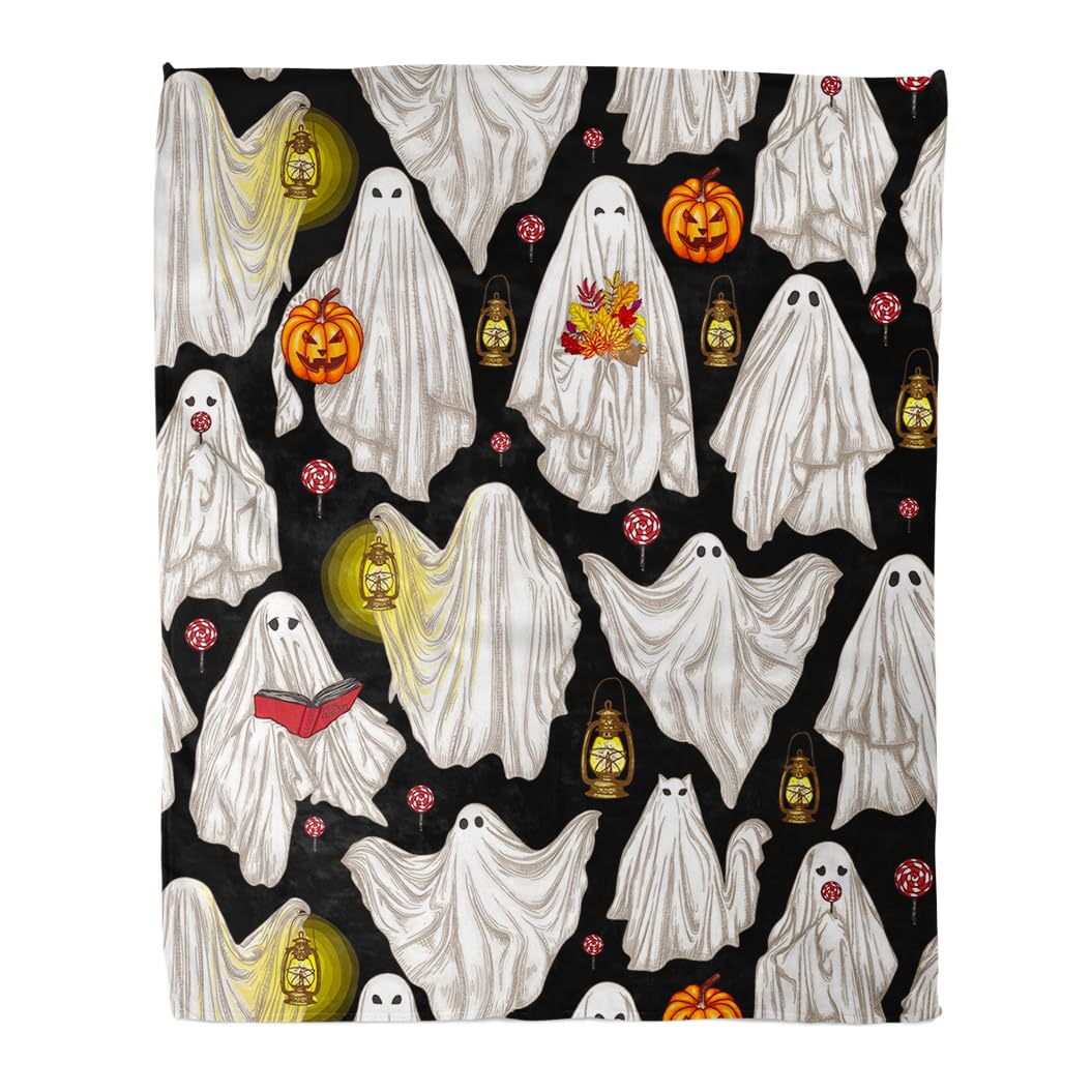 Home Decor Throw Blanket, Halloween Ghosts Warm Soft Cozy Flannel Bed Blankets for Bed, Couch, Sofa and Chair, All Seasons Suitable, 60x50 inches