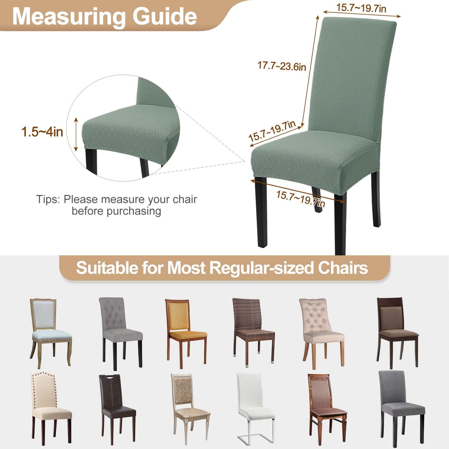 SearchI Dining Room Chair Covers Set of 4, Stretch Jacquard Parsons Chair Slipcovers Removable Washable Kitchen Chair Protector Cover for Dining Room, Hotel, Ceremony (Sage Green Rhombus)