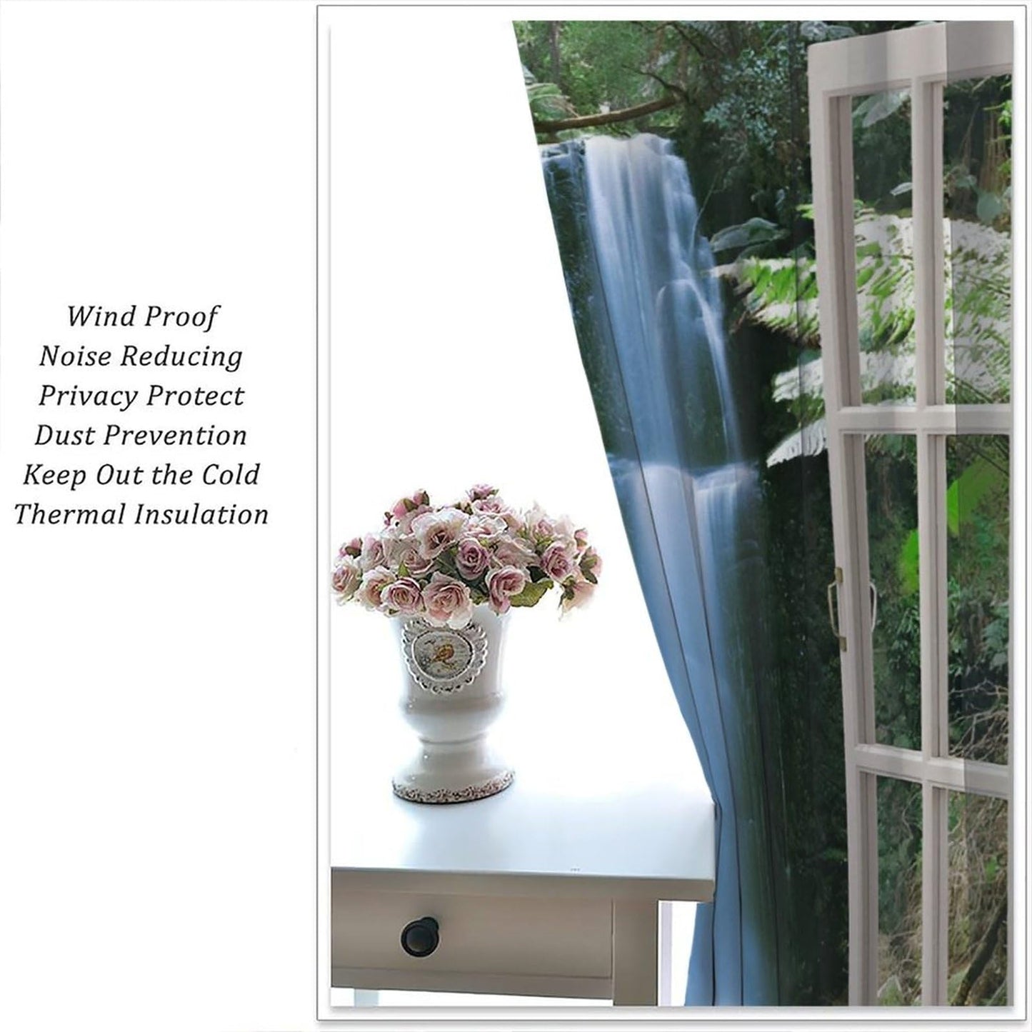 Nsbul Landscape Curtains, Waterfall Scene Lush Greenery Nature Decor Window Drapes for Bedroom Living Room, 42" W X 45" L (No Blackout)