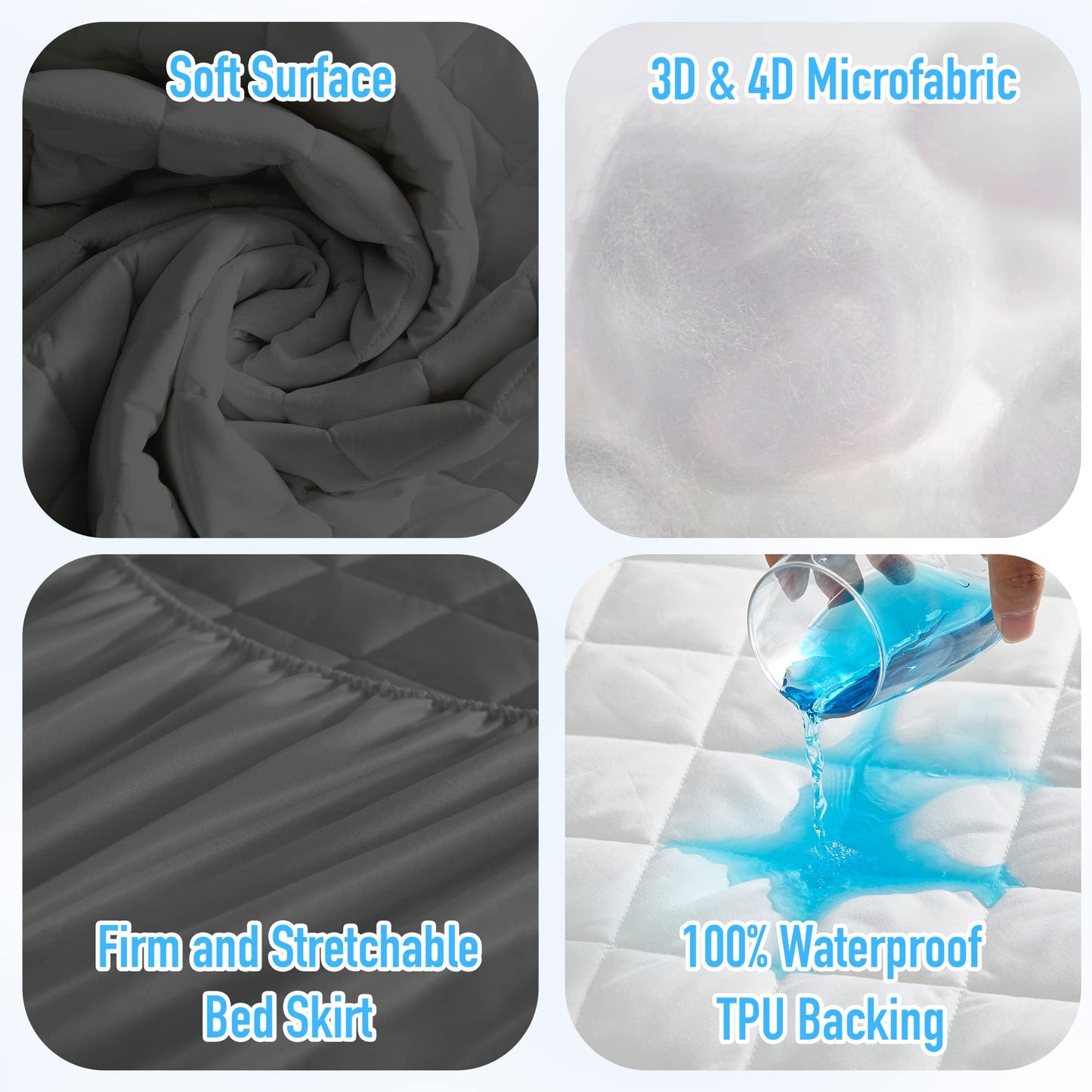 HYLEORY King Size Waterproof Mattress Pad Protector, Breathable Quilted Mattress Cover Noiseless Waterproof Fitted Sheet Mattress Topper Upto 21" Deep Pocket, Dark Grey