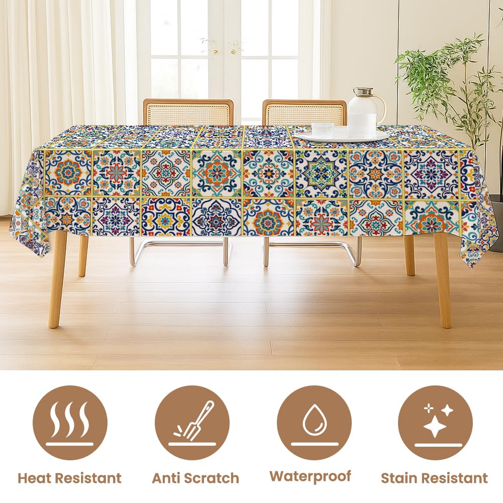 ANATTASOUL Tile Pattern Rectangle Table Cloth Waterproof 6ft Fall Tablecloth, 84"x60" Stain Resistant and Wrinkle Free Table Cover for Dining Party Buffet Camping Wedding