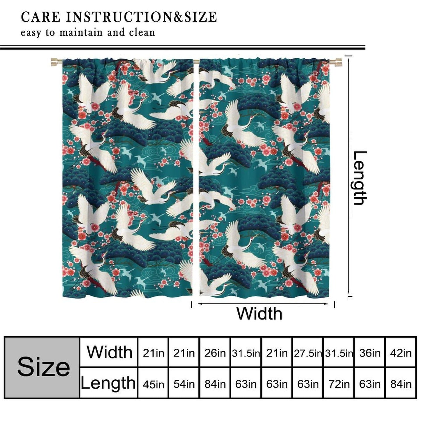 YSWOW Japanese Cranes Curtains, Asia Oriental Theme Art Printed Window Drapes for Bedroom Living Room Kitchen Decor Fabric 2 Panel 42x45 Inch 30% Shading Rate
