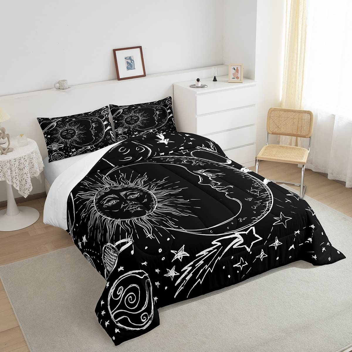 Feelyou Sun and Moon Bedding Set Twin Size Bohemian Style Comforter Set for Kids Boys Girls Galaxy Comforter Cosmic Celestial Quilt Set 1 Comforter Set with 1 Pillowcase