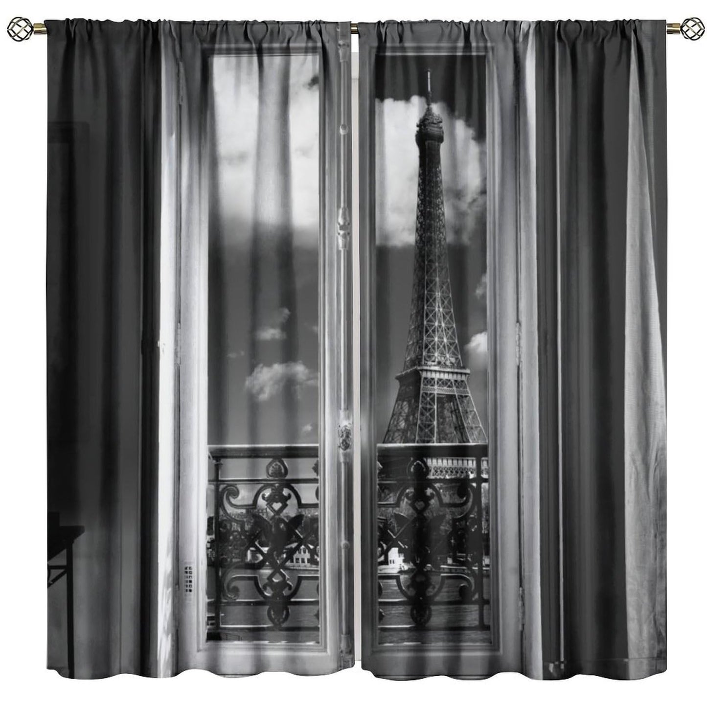 GoDazzling Paris Tower Curtains, Romantic European City Architecture Eiffel Tower Landscape Windows Treatments Rod Pocket Drapes for Bedroom Living Room 41" W X 45" L (No Blackout)