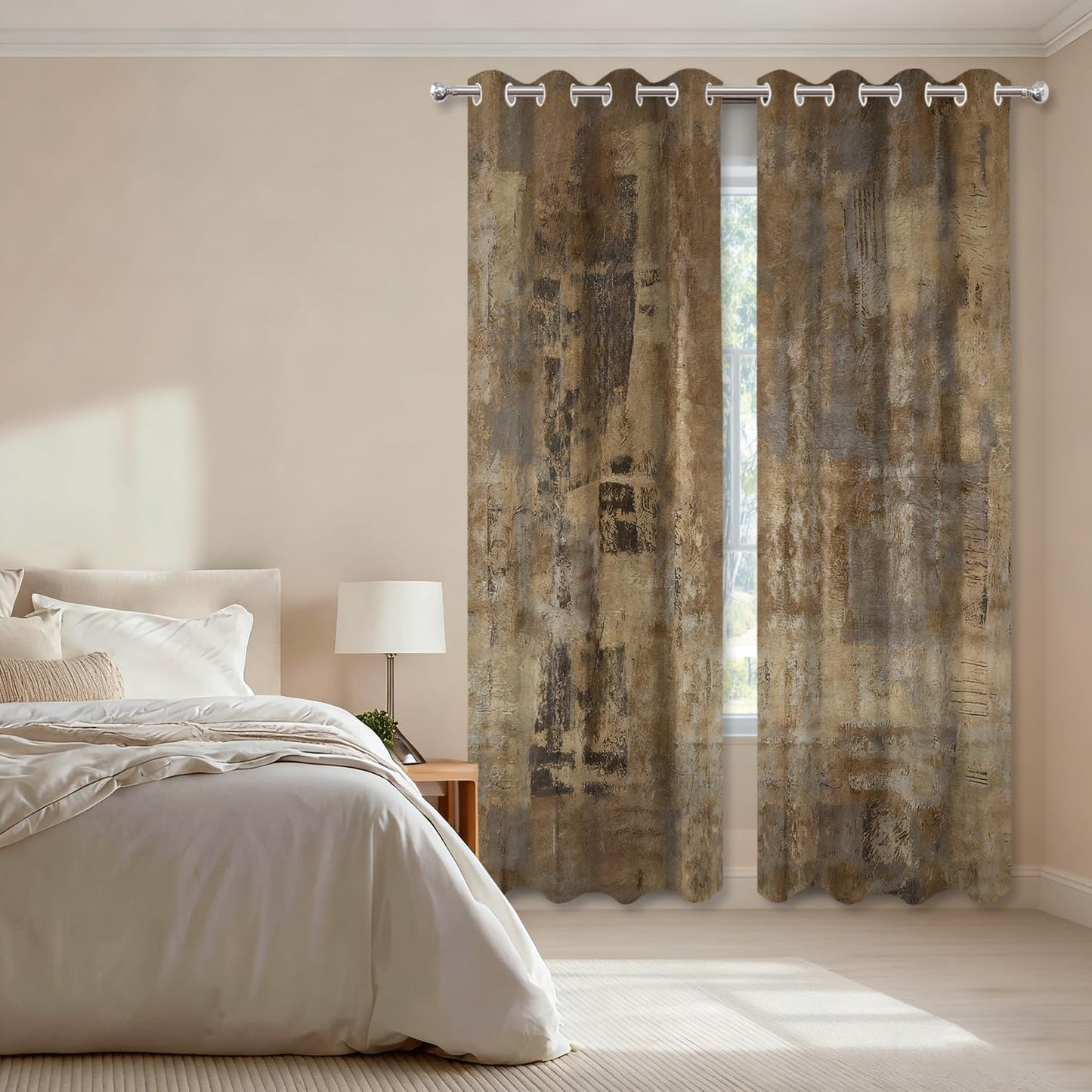 Shrahala Brown Abstract Art Blackout Window Curtains, Grey Acrylic Thermal Insulated Curtains Grommet Top Window Drapes for Living Room, Bedroom (2 Panels,52 x 63 in)