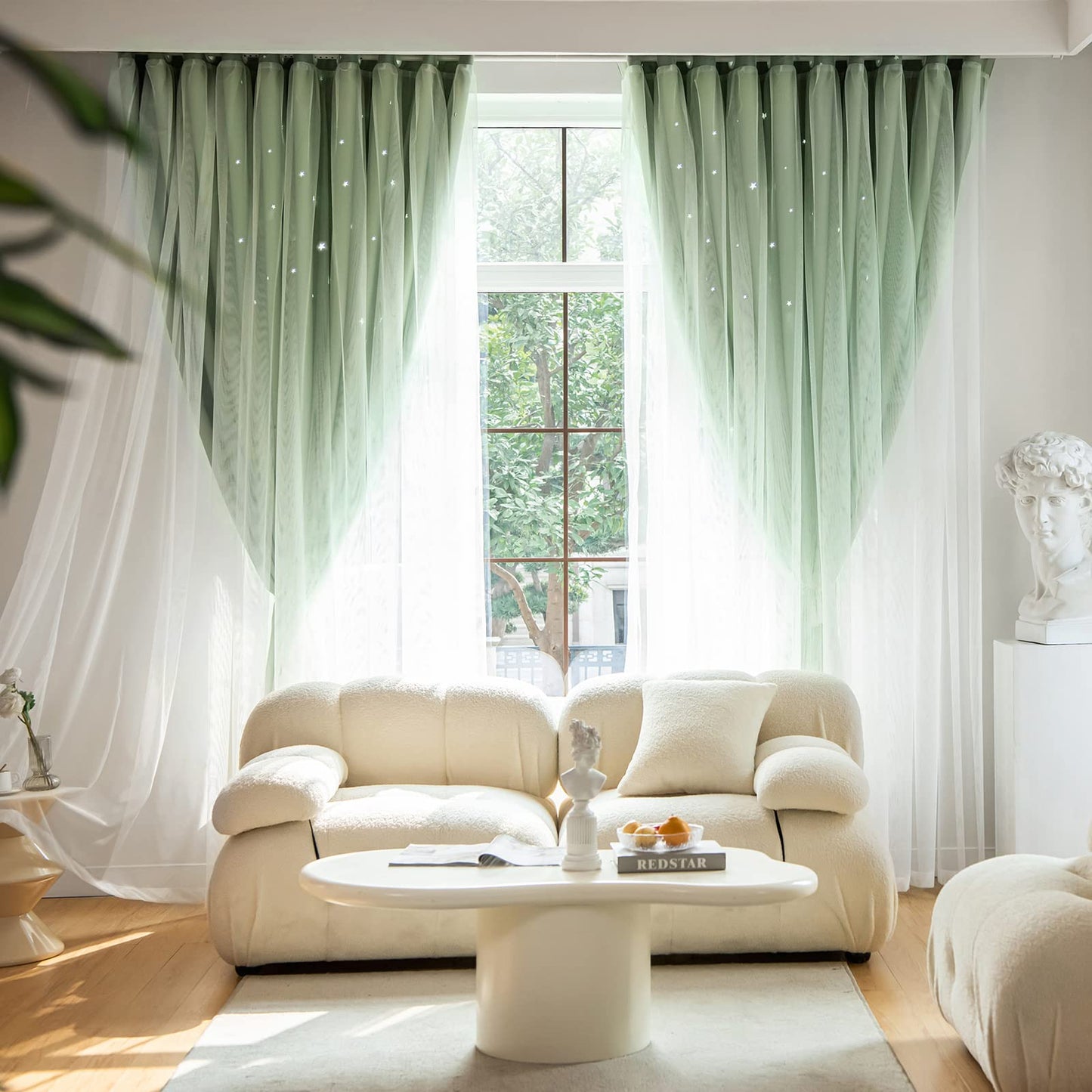 Loyala Stars Blackout Curtains for Bedroom - Double Layer, Kids, Cute - 84 Inch Long, Green, 52 x 84 Inch