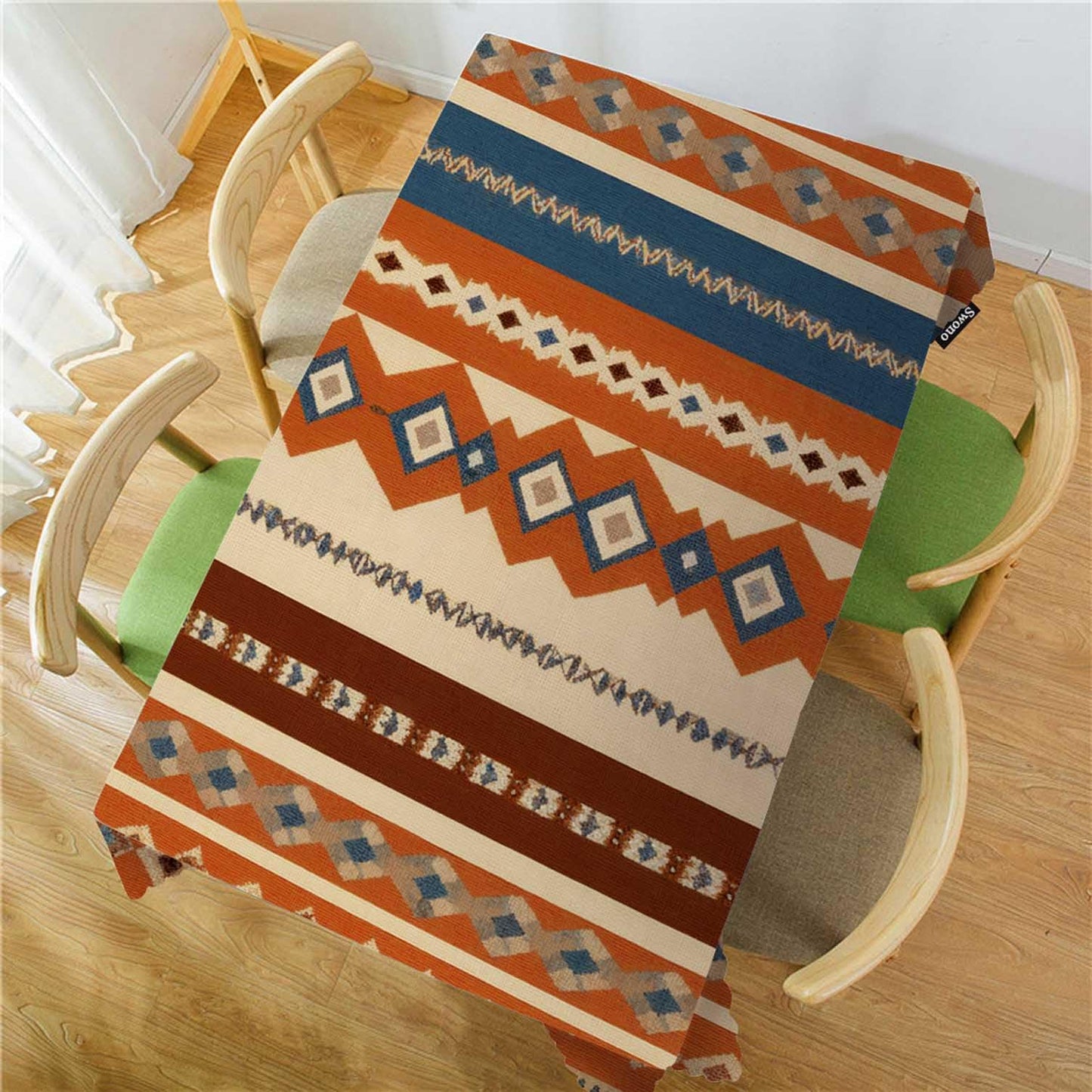 Swono Tribal Patterns Rectangular Tablecloth Vintage Geometric Native Southwestern Style Washable Table Cloth Kitchen Dining Room Table Cover for Party Dinner 50x72 Inch Tablecloths