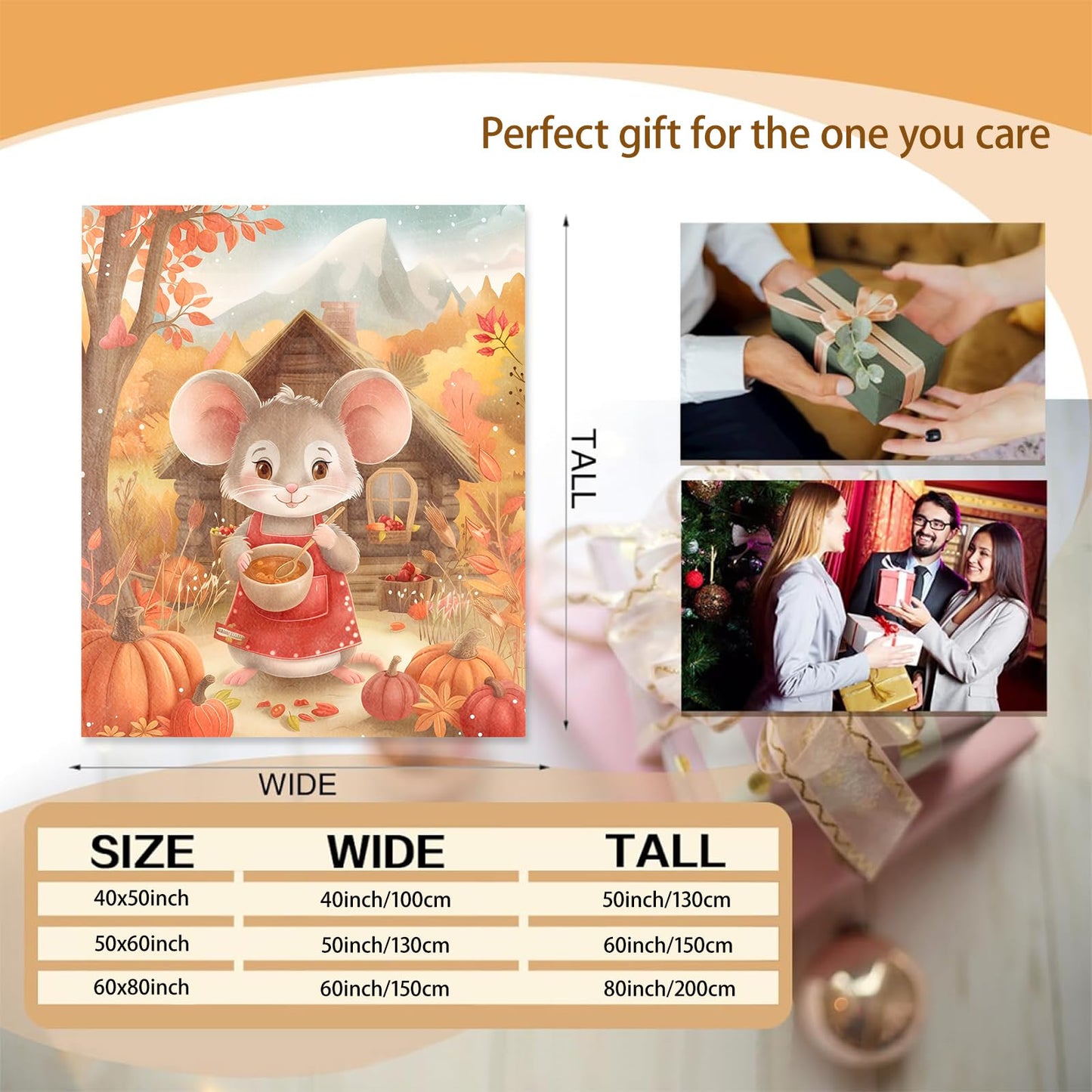 Mounidso Autumn Mouse Blanket, Wildlife Mouse Theme Flannel Blanket Gifts for Women, Soft Warm Lightweight Mouse Blankets for Living Room Home Sofa Travel Decor 50" x 60"