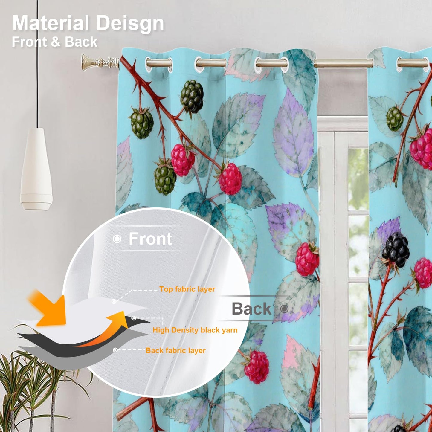BaoNews Watercolor Light Blue Blackout Curtains for Bedroom, Teal Green Blue Black Abstract Drapes Plastic Grommet Top Insulated Thermal Living Room, 52X84 in 2 Panels