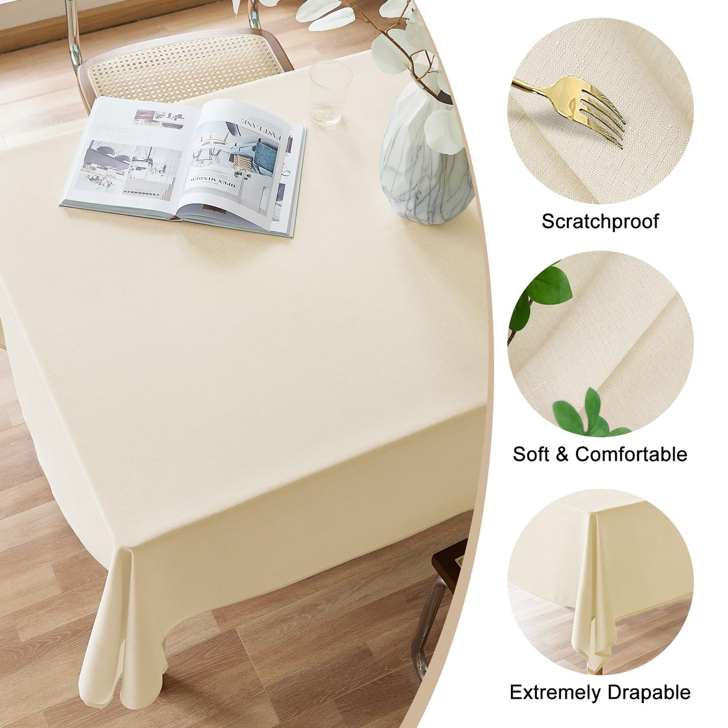 AUSSPVOCT Textured 50 Inch Round Tablecloth up to 54" Dia Tables Waterproof Spill-Proof Wipeable Table Cloth Wrinkle Free Circle Dining Table Cover for Birthday Farmhouse Outdoor Party Tablecloths .