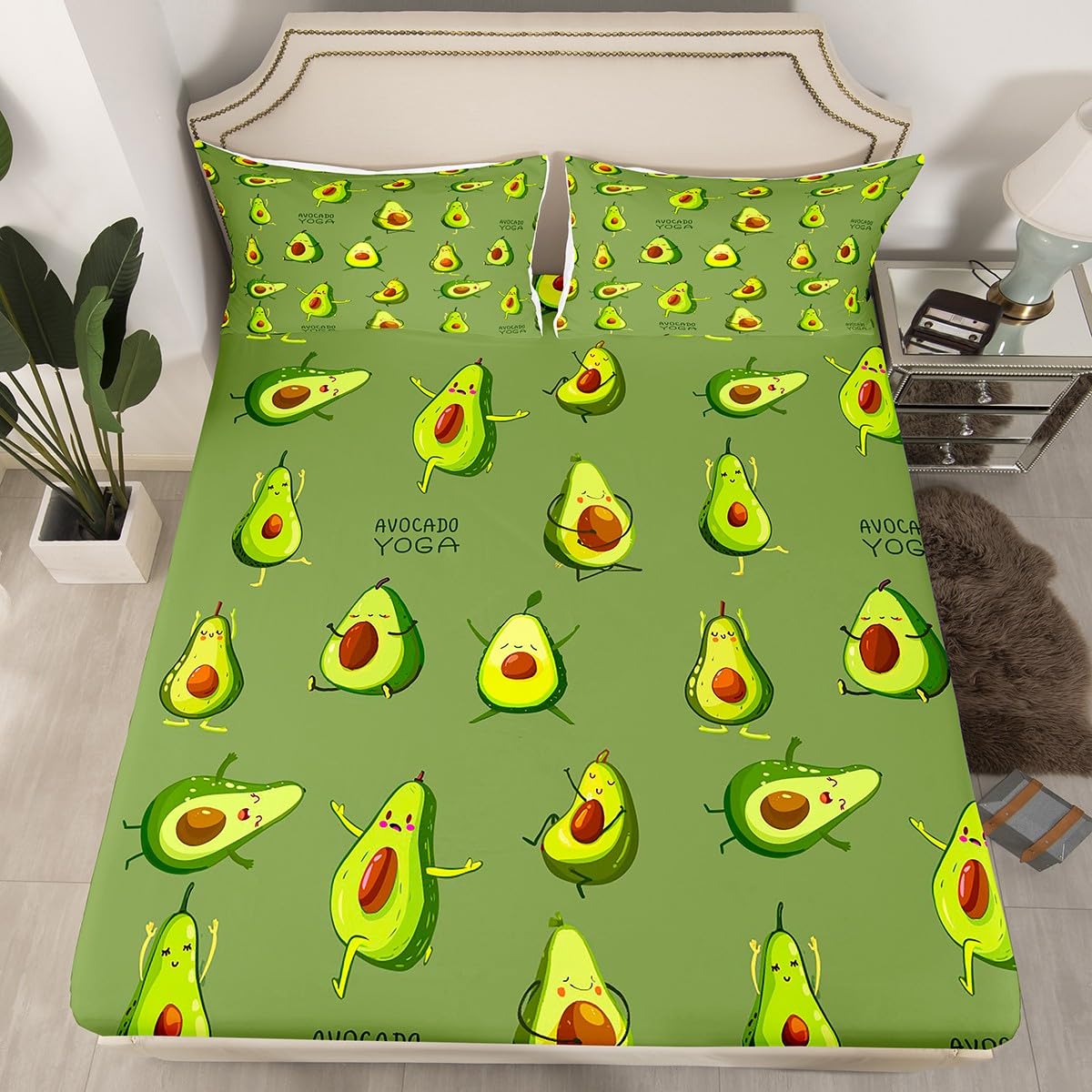 Castle Fairy Cute Avocado Sheet Sets Twin Size,Kids Girls Yoga Dance Gymnastics Bedding Sheets 3pcs Teens Women Room Decor,Dark Green Bed Sheet Fitness Sports Fitted Sheet+Flat Sheet+1 Pillowcase