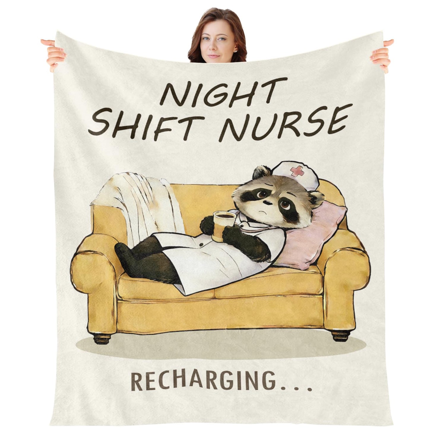 Wxiben Nurse Appreciation Gifts for Women - Nurse Raccoon Soft Flannel Throw Blanket Nurses Week Day Gift for Her Nursing Student Graduation Birthday Gifts for LPN RN Nurses Practitioner 60 x 50 Inch