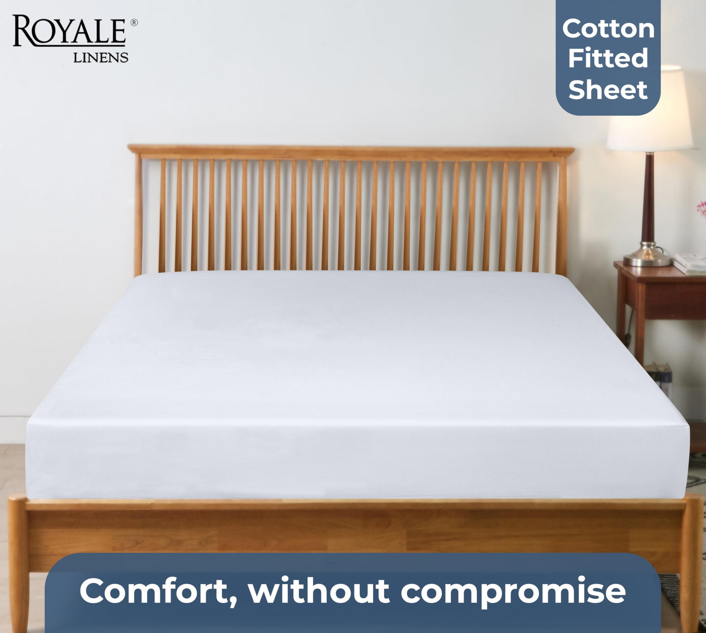 Royale Linens 100% Organic Cotton Fitted Sheet - Percale Weave - Super Soft Deep Pocket Bottom Sheets - White Elastic Sheet Full Size - Full Fitted Sheets Only - (54"x75"+15", White)