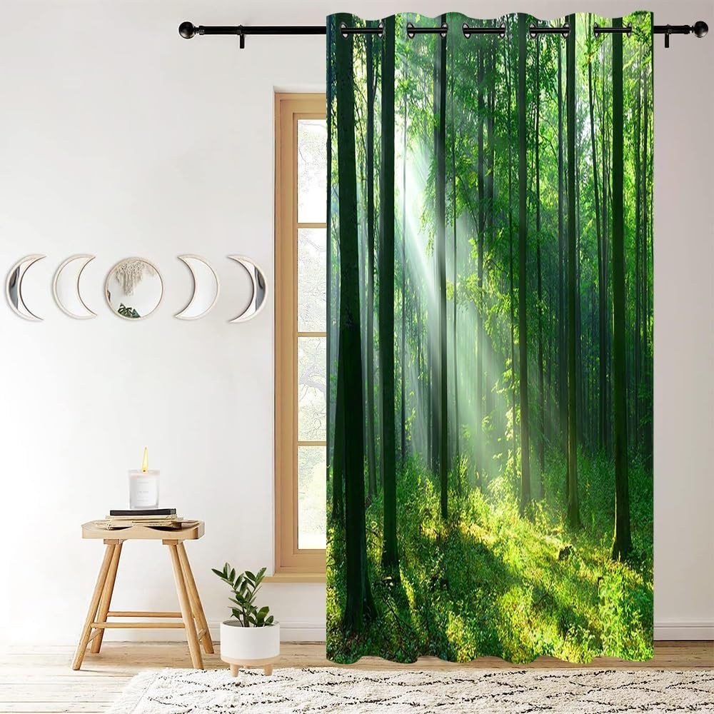 Spring Forest Door Curtains for Doorway Privacy National Forest Park Plants Lush Tree Sunshine Nature Scenery Closet Door Cover Curtain for Bedroom Living Room 47x79 Inch,1 Panel