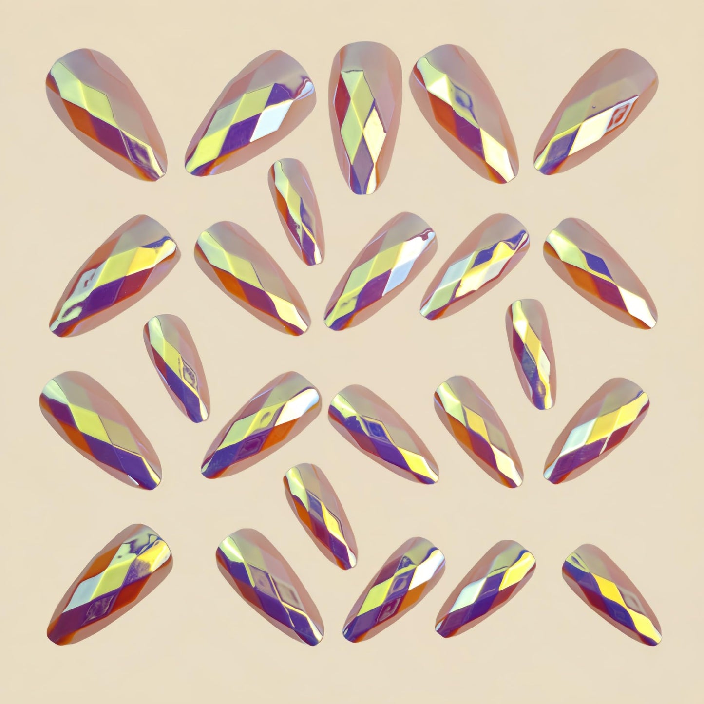 RUOKEXIN Almond Press on Nails Medium Length Fake Nails Pink False Nails with 3D Rhombus Designs Chrome Nail Press ons Sparkly Artificial Nails for Women 24Pcs