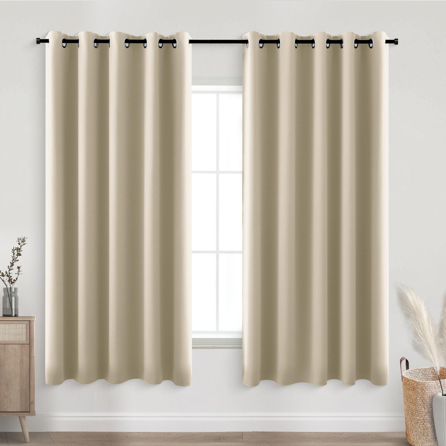 KOUFALL Biscotti Beige Grommet Insulated Thermal Room Darkening Blackout Curtains for Living Room 72x63 Inches Long