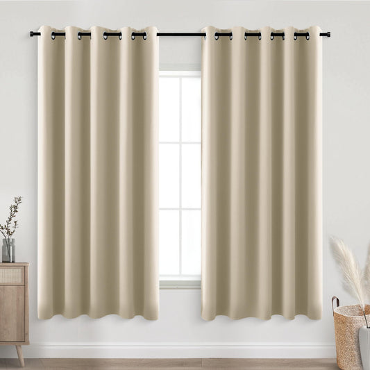 KOUFALL Biscotti Beige Grommet Insulated Thermal Room Darkening Blackout Curtains for Living Room 72x63 Inches Long