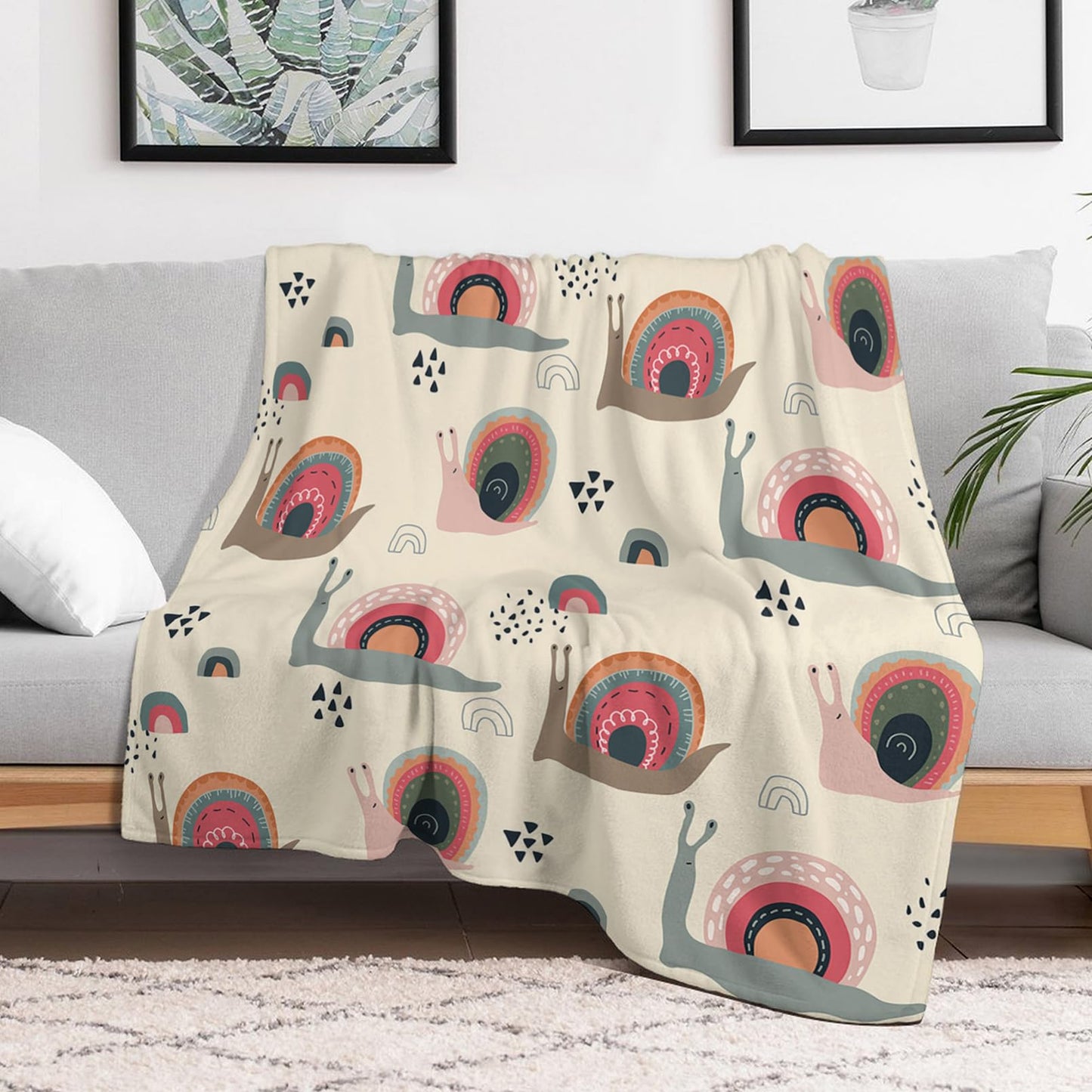 Throw Blanket 50x60 Inch,Cute Funny Rainbow Snails in Abstract Scandinavian Style Cozy Soft Lightweight Fuzzy Flannel Blanket 60x50 Inch Suitable for Couch Bed Sofa Living Room in All Seasons