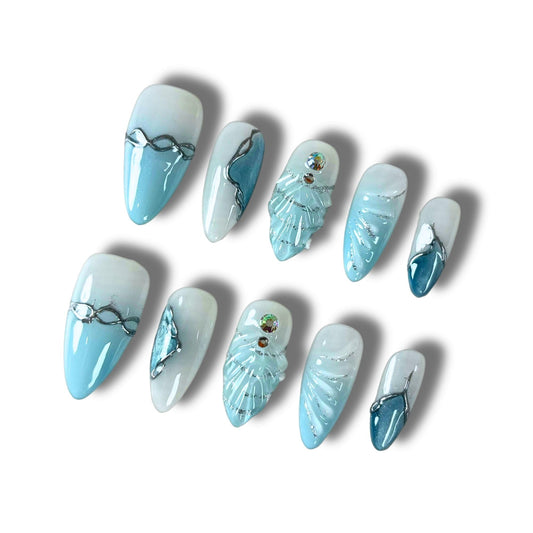 Yabonica Handmade Press On Nails Almond,10Pcs Acrylic False Nails Press Ons with 3D Nail Art Gel Hand-Painted Design,Nature&Lasting Stick On Nails for Woman Girls Daily Party&Wedding Wear (036M)