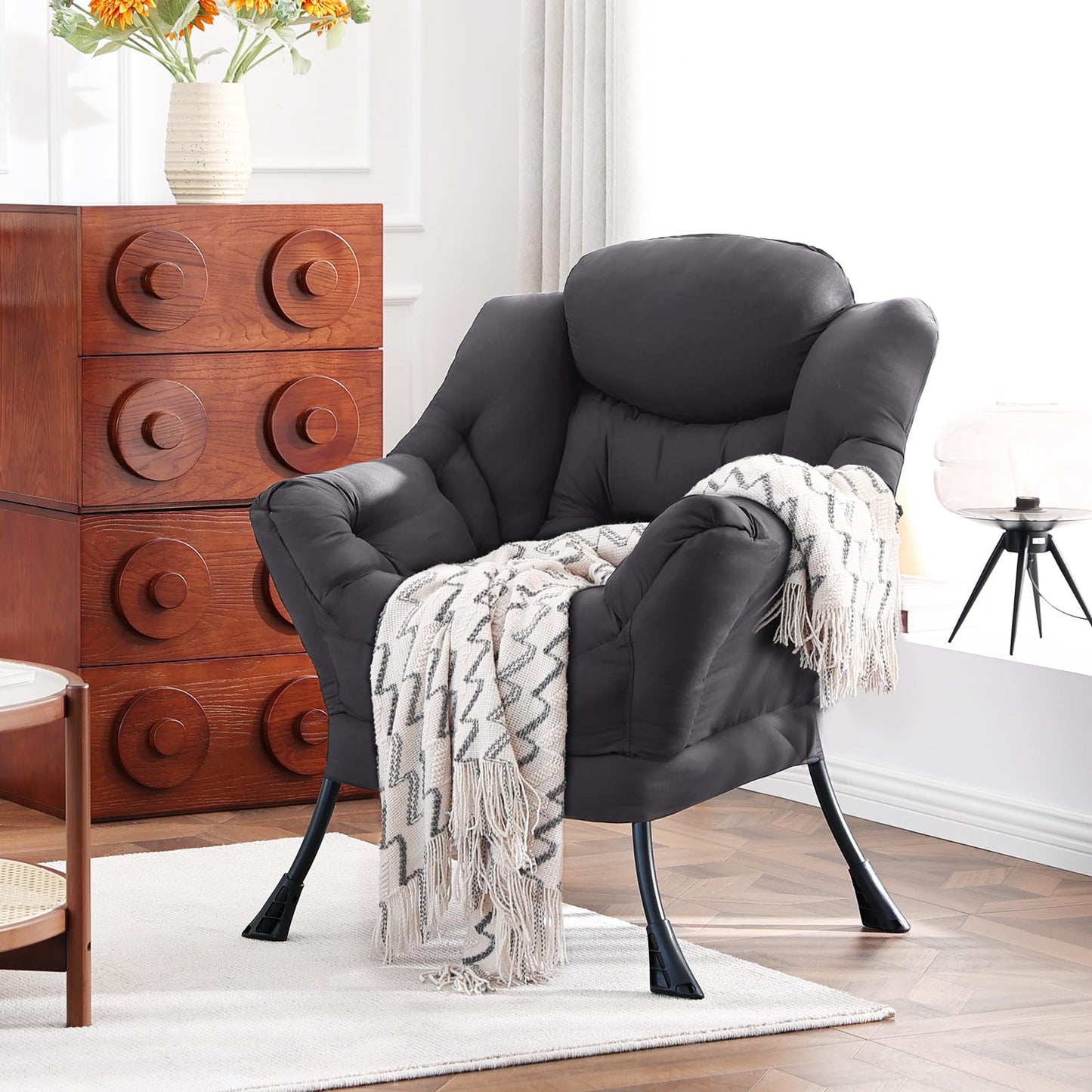 HomEastlly Lazy Chair, Large Accent Chair, Modern Comfy Armchair, Dark Grey Chair for Living Room Bedroom Dorm Room Office Apartment Reading Relaxing Use