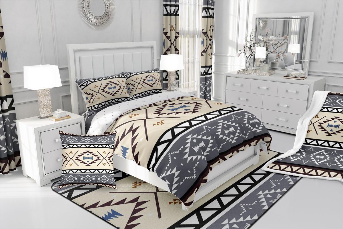 jejeloiu Boho Western Kids Comforter Set Queen Size Bohemian Southwestern Bedding Set Aztec Decor Duvet Quilt for Kids Boys Girls Bedroom Farmhouse Country Ultra Soft Breathable