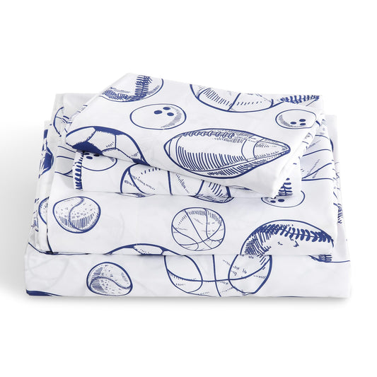 LONAVA Twin Sheet Set Kids - 3 Pieces Soft Microfiber Cartoon Style Bedsheets for Boys Girls Teens, Oeko TEX, Breathable Deep Pocket Sheets, (Ball Sports)