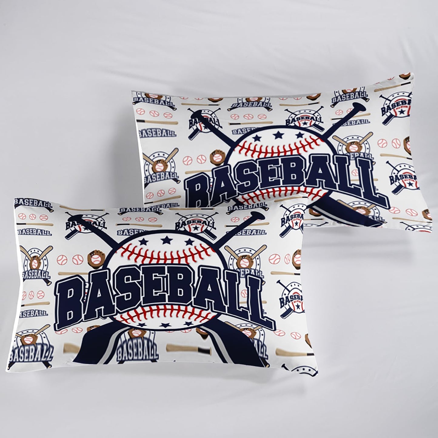QOOMO 3Pcs Baseball Comforter Set Twin,Sports Bedding Set for Teens Boys Girls,Ball Printed Comforter with 2 Pillowcases,Down Alternative,Soft and Lightweight